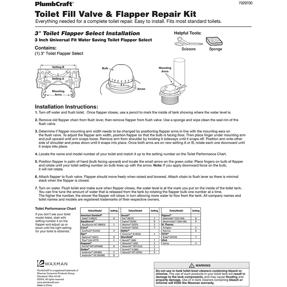 Plumbcraft 7029600 2 "Ahorro de Agua Universal para Inodoro válvula de llenado Kits, WaterSaver Universal Toilet Fill Valve Kits 3" in - Fits Most Toilets