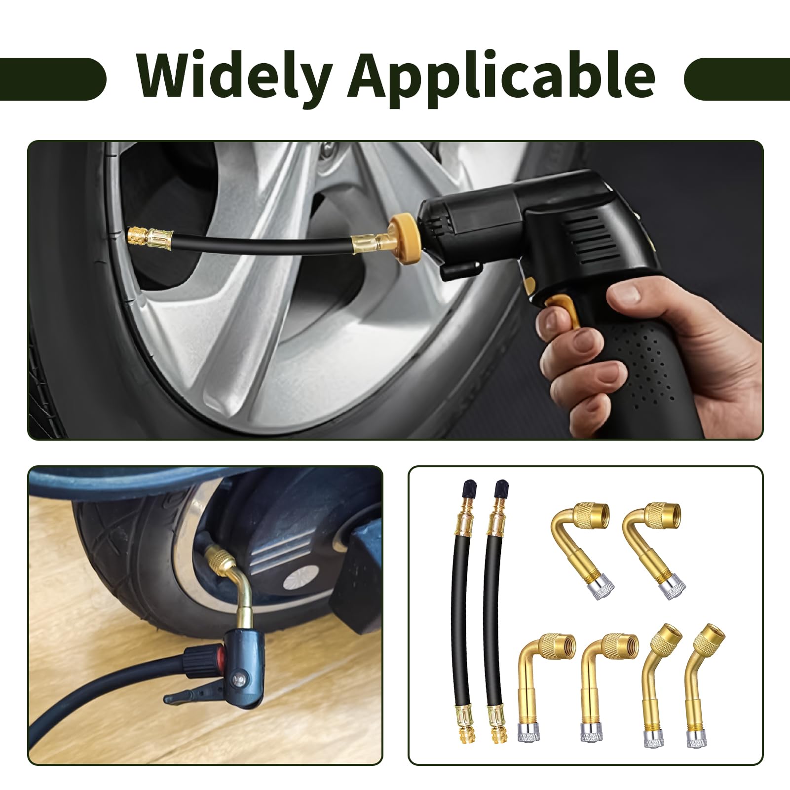 8 pezzi prolunga valvola pneumatico, estensioni valvola pneumatico, 45° 90° 135°, tubi flessibili 180mm, adattatori valvola Schrader in ottone e gomma, facile gonfiaggio per auto moto bici camion