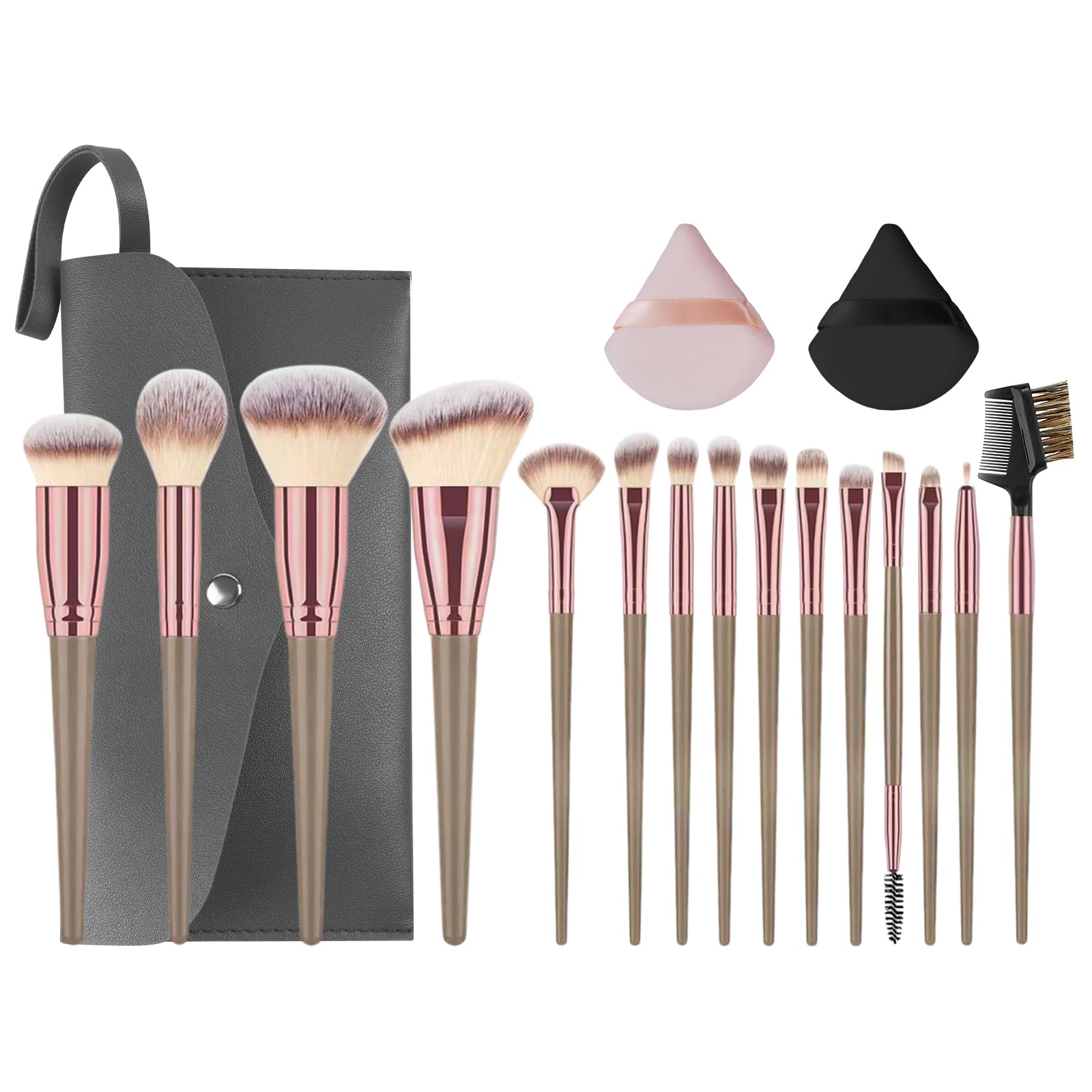 Vicloon Ensemble de pinceaux cosmétiques, 15 Pièces Brun kit de pinceaux cosmétiques, Professionnels Set Pinceaux Synthétiques Fard à Joues En Peluche, Poudre De Brillant à Lèvres