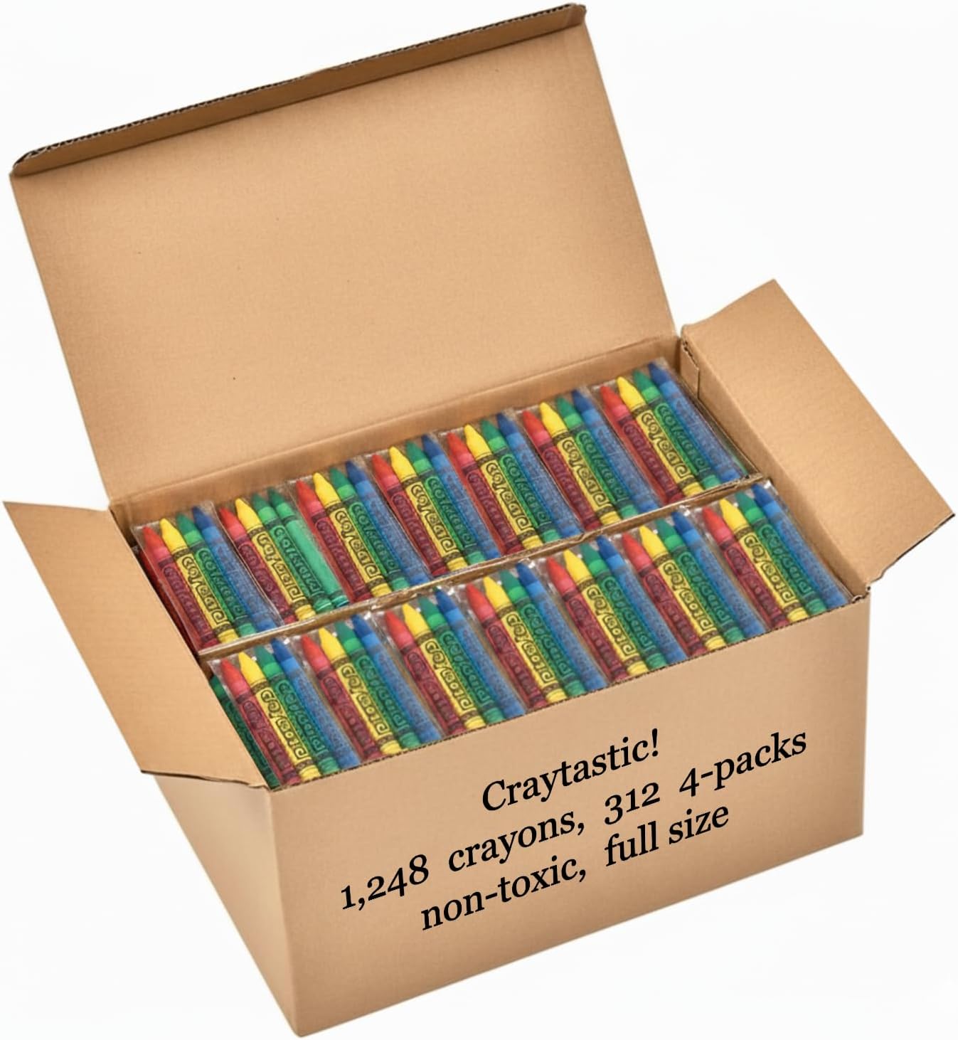 Craytastic! (312 4-Packs of Premium Crayons (Red, Green, Blue, Yellow) Safety Tested Compliant with ASTM D-4236 (1248 Total)
