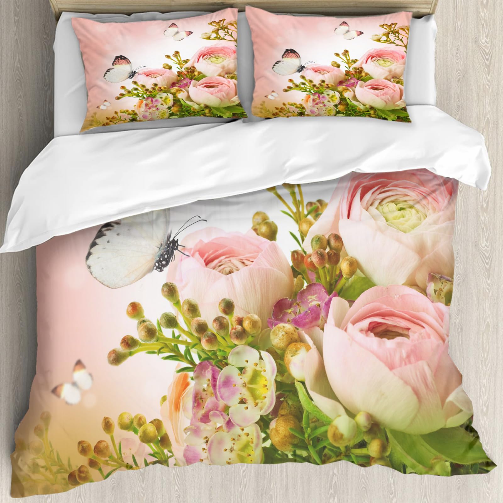Housse de couette douce roses et papillons pour un sommeil serein