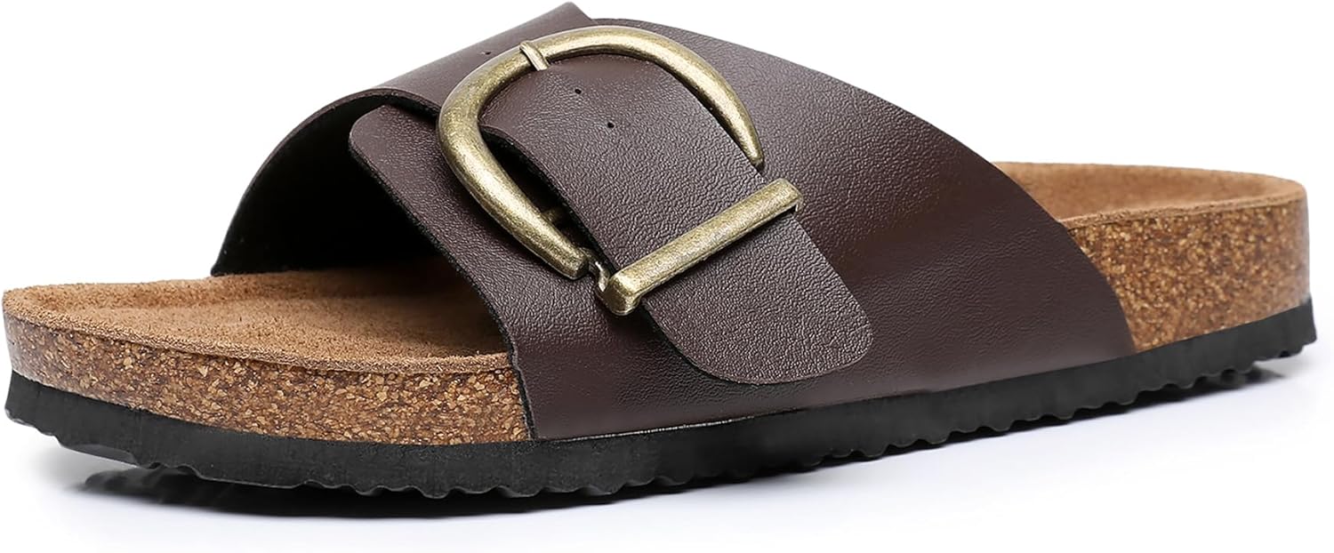 Women's Cork Footbed Sandals Cow Suede Summer Slide Sandals for Women with Adjustable Strap Buckle Open Toe Outdoor Beach Sandals 2025 - Image 2