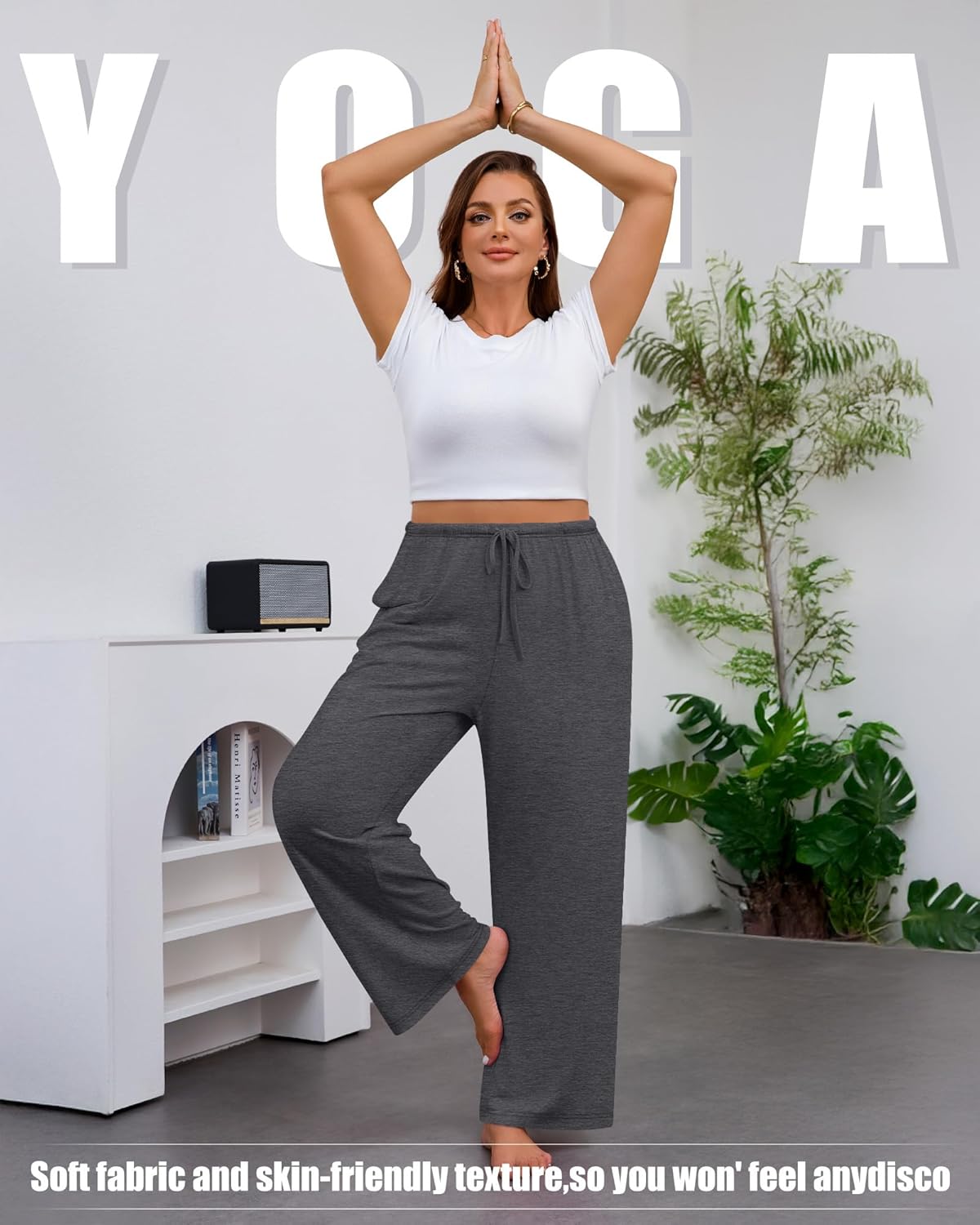 3 Pack Women's Plus Size Lounge Pants with Pockets, Wide Leg Loose Drawstring Pants Casual Sweatpants Jogger Pant - Image 2