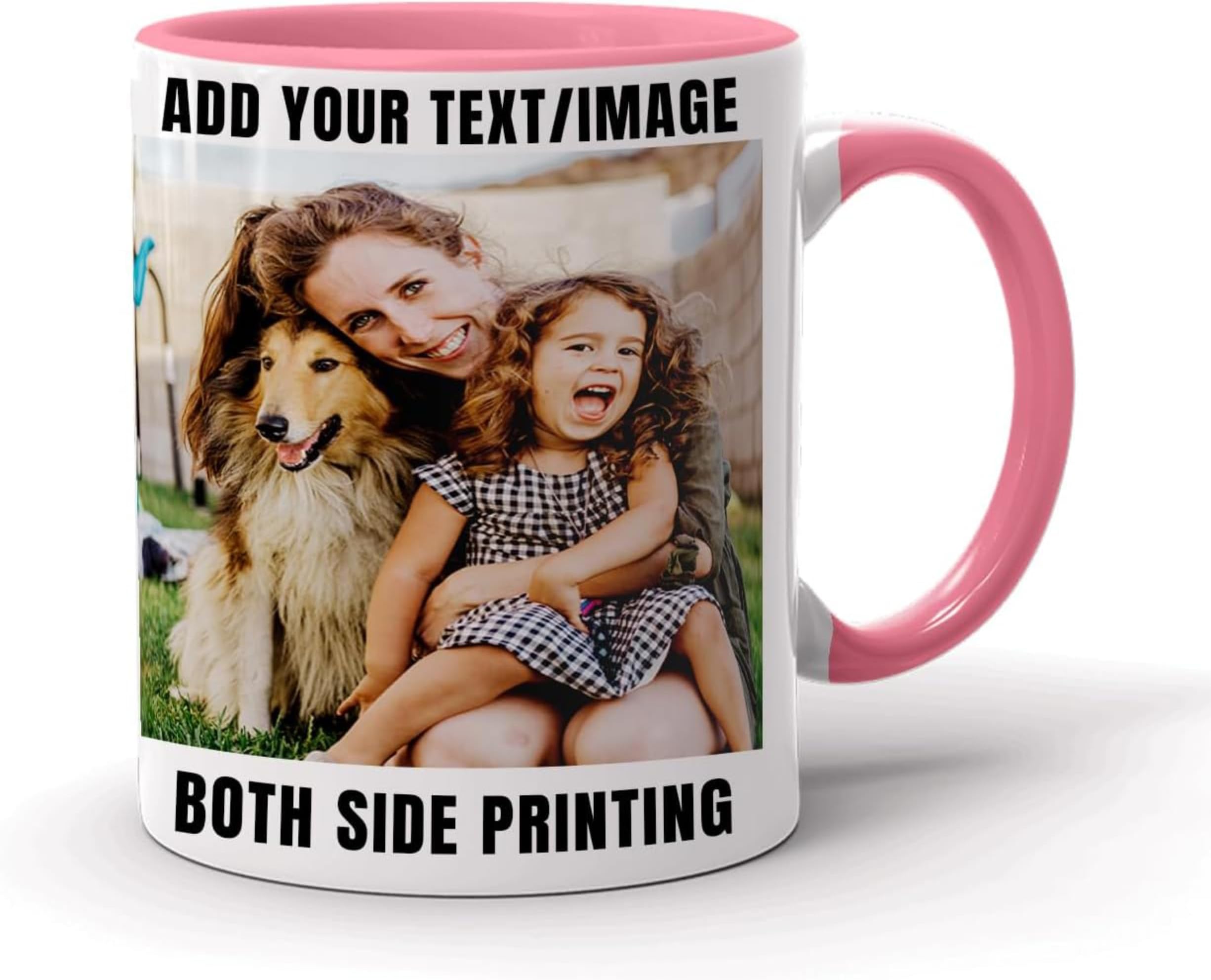 EKAM Personalised Mug Text Photo Printed Collage Design Logo Custom Cup 11oz, Birthday Christmas Novelty Present Gift for Mum Dad Friend Sister Brother Grandparents (Pink)