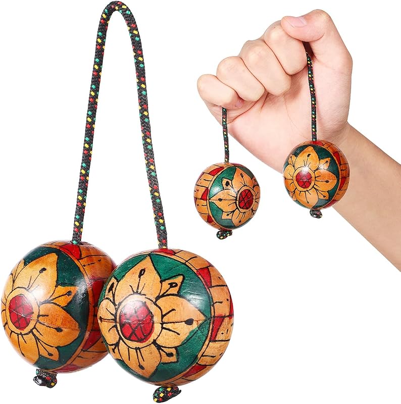 Toyvian Kashaka Instrument, Traditional African Rhythm Shaker | Handheld Double Ball Percussion Instrument for Music Practice, Rhythm Training Performance and Creative Play