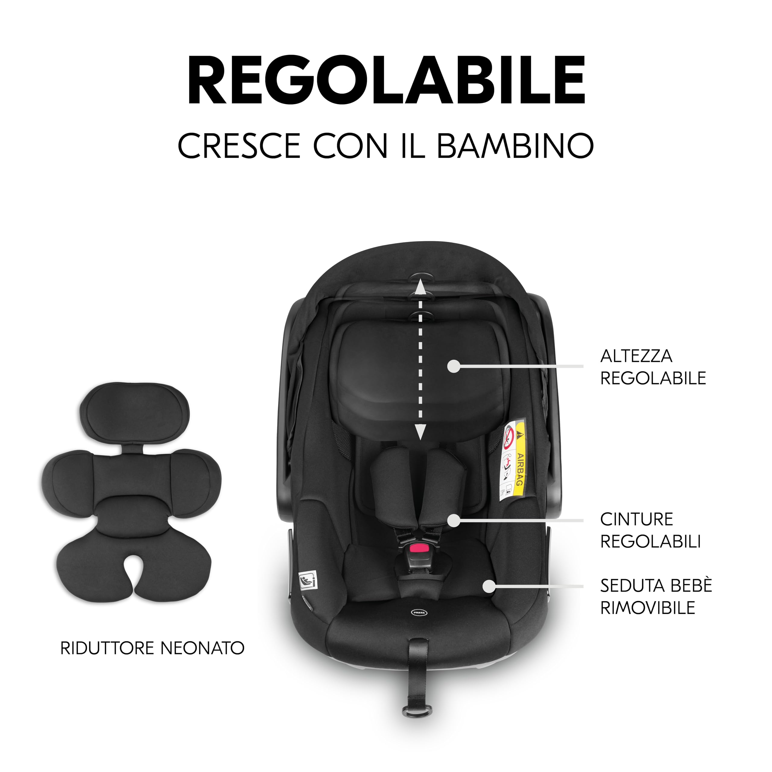 hauck Passeggino Set 3 in 1 Saturn R - Con Ovetto Neonato, Navicella Neonato e Seduta Reclinabile - Dalla Nascita Fino a 22 kg, Pieghevole - Melange Nero