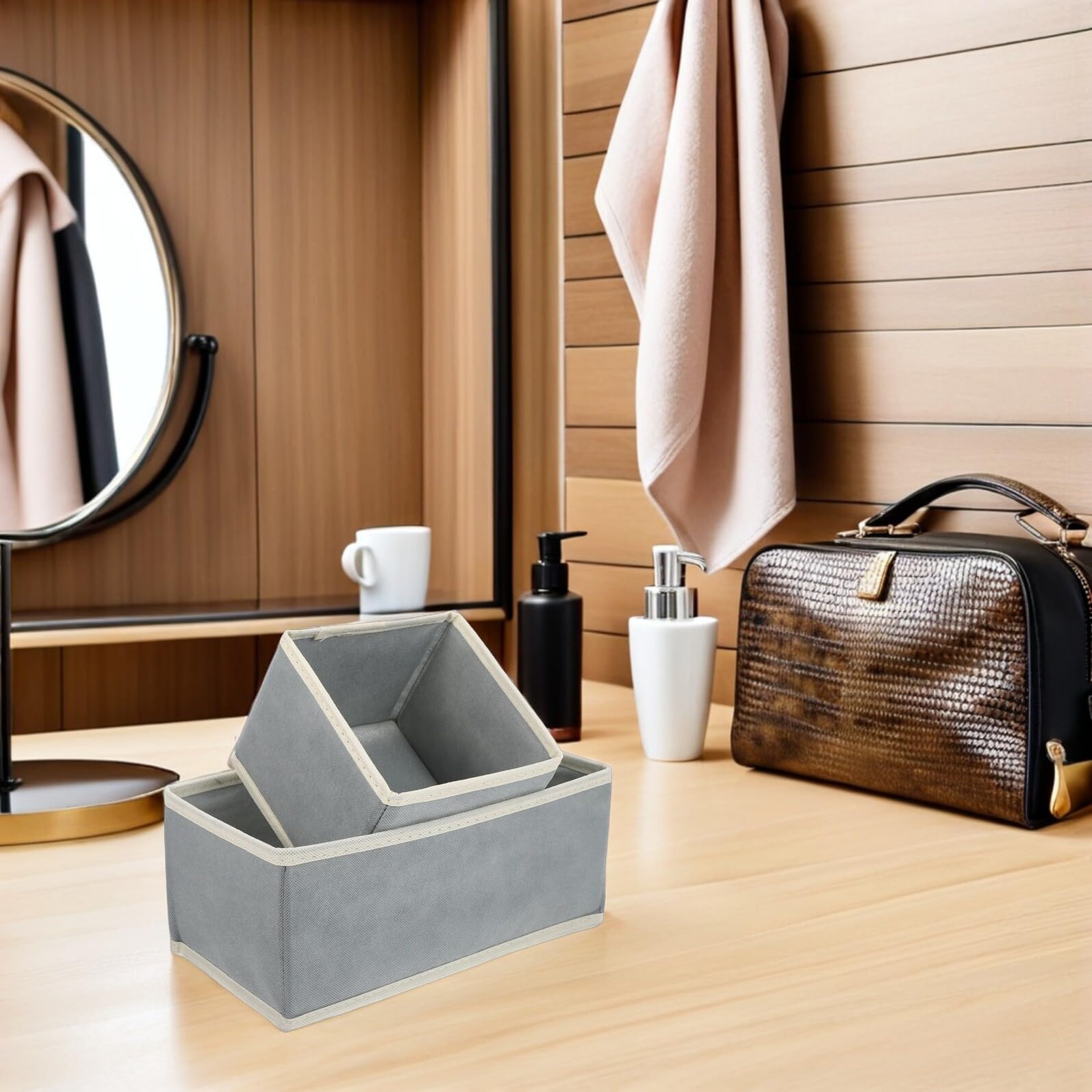12 Stück Faltbare Aufbewahrungsboxen aus Stoff Schubladenorganizer für Kleidung und Unterwäsche Kleiderschrank Organizer in Grau Platzsparend und Langlebig