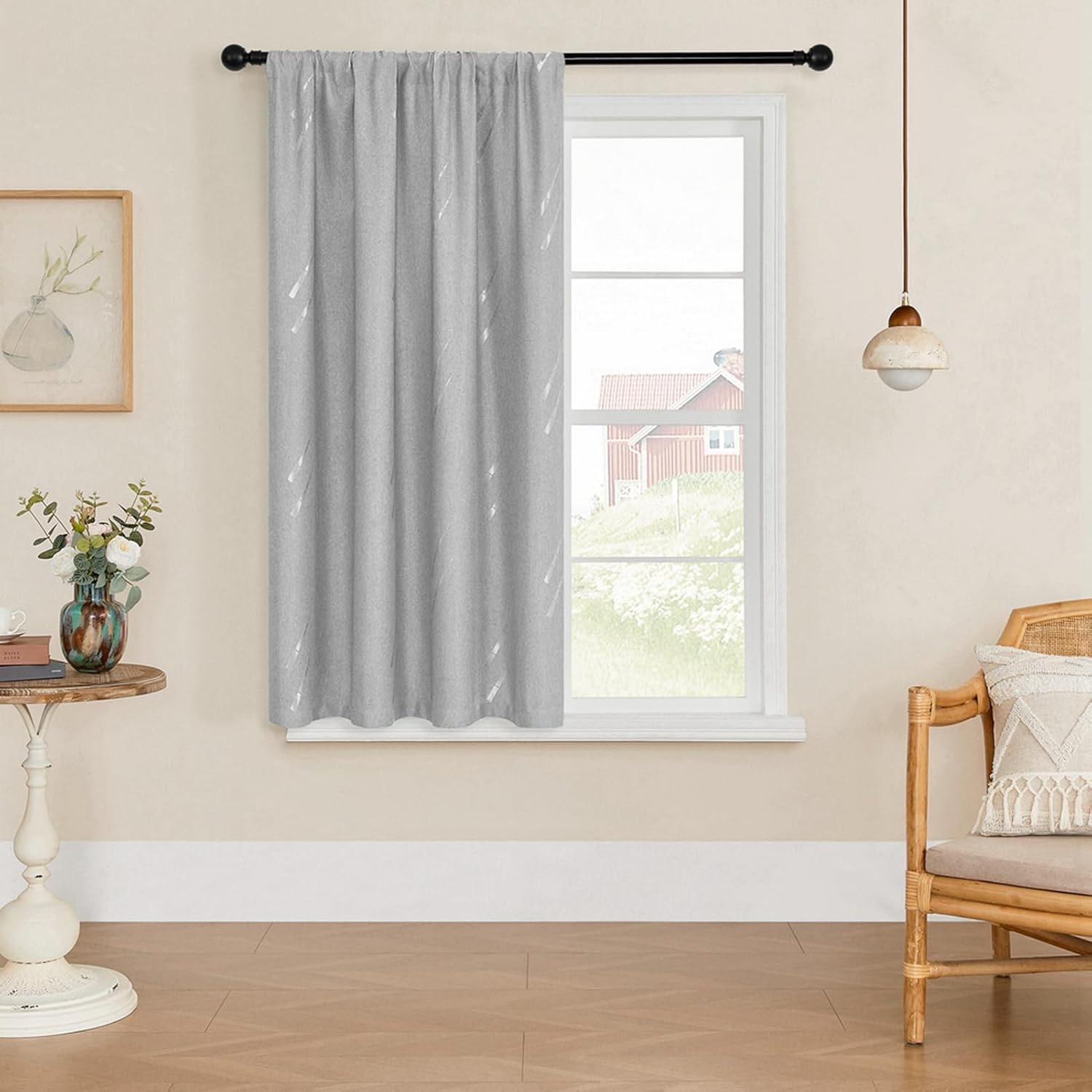 Liveinu Curtain Thermal Insulated Tie Up Window Shade Light Blocking Curtains for Kitchen Bathroom, Decoration Balloon Shade Corner Window Drape, Grey 2, 42.8" W x 64" L