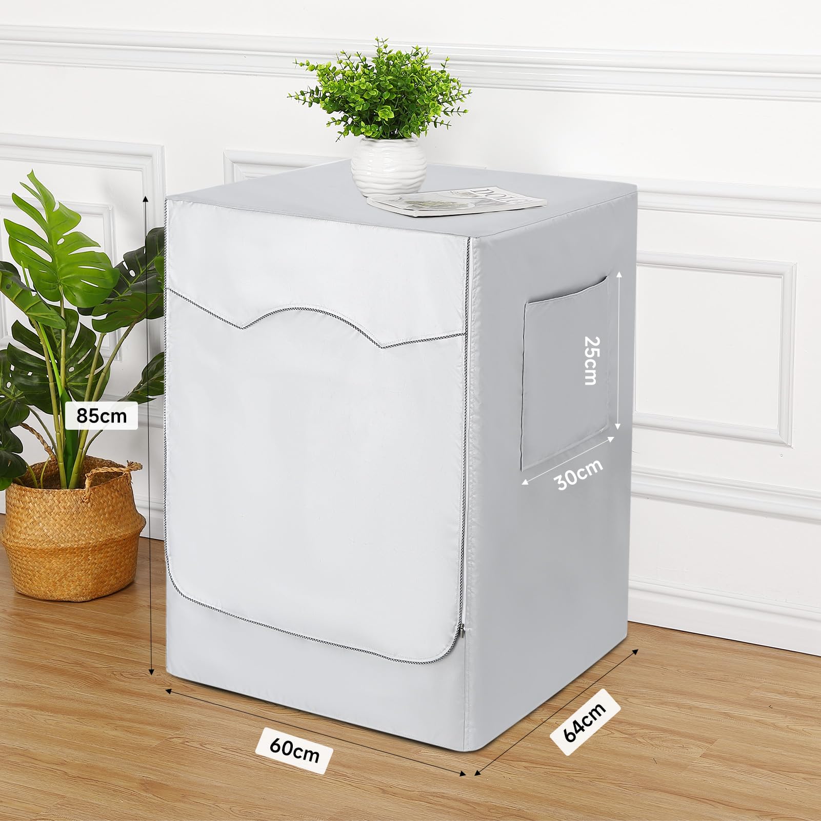 HAUSPROFI Housse Imperméable pour Machine à Laver et Sèche-Linge d'Extérieur Anti-âge et Protection Solaire Housse pour Lave-Linge et Sèche-Linge à Tambour Avec Poche Rangement Latérale 60 * 64 * 85