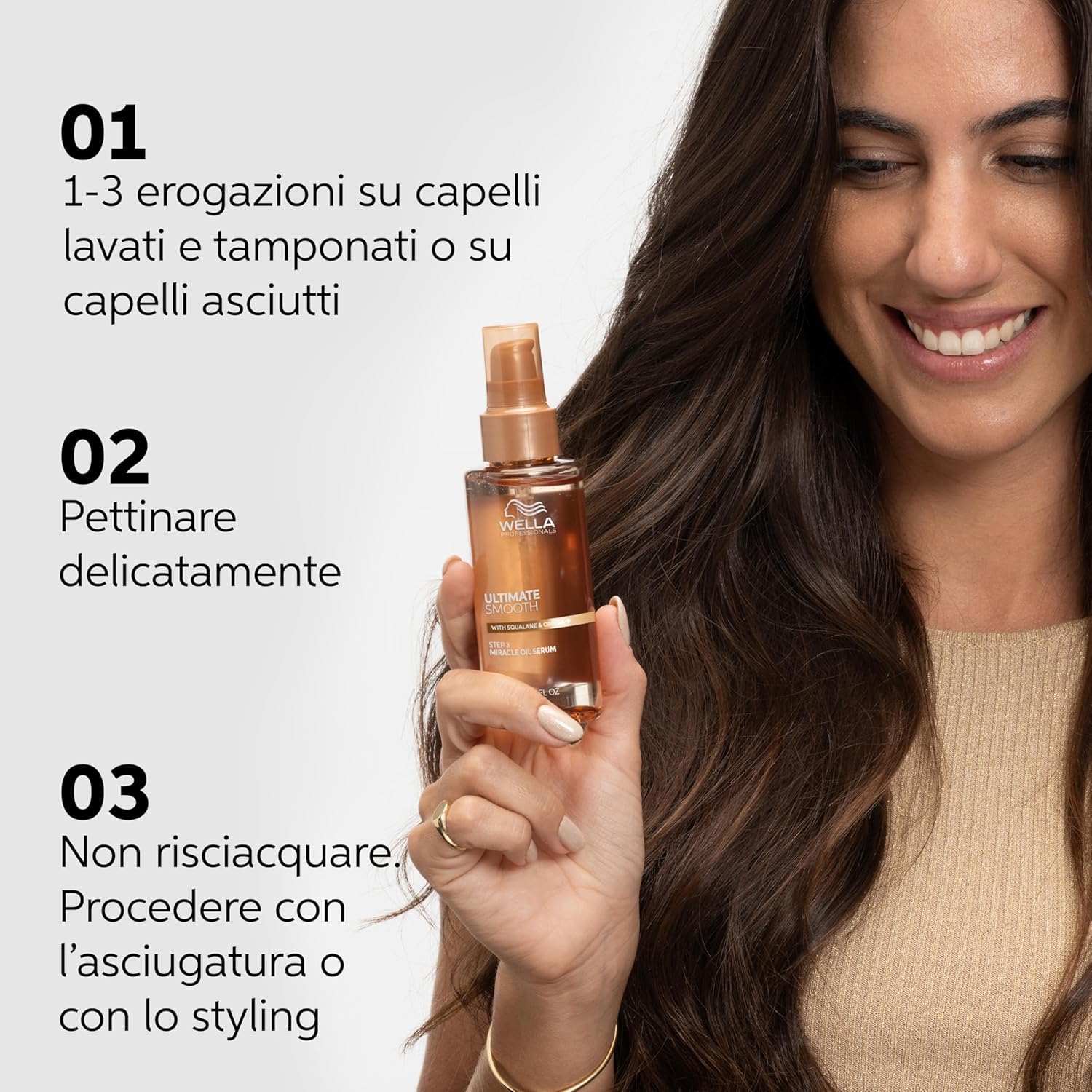 Wella Professionals Ultimate Smooth Shampoo, Maschera e Miracle Oil Serum - con Squalano e Omega 9 - Ristrutturante Capelli Secchi, Opachi e Crespi (100 ml, 75 ml e 30 ml)