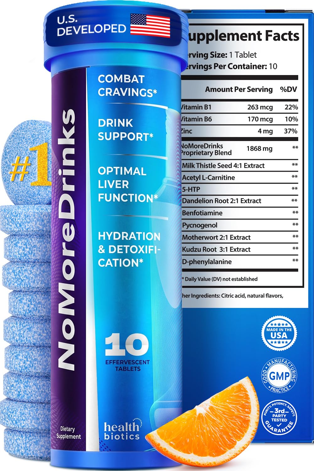 NoMoreDrinks Anti Alcohol Craving Supplement | Liver Detox & Combat Cravings | Energy Support Alcohol Replacement Drink | Organic Milk Thistle Supplement & Dandelion Root & 5HTP | (10) Energy