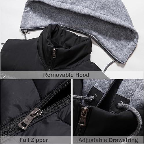 Miniatura 4 de Msmsse Chalecos de invierno para hombre, chaleco acolchado con capucha extraíble para hombre