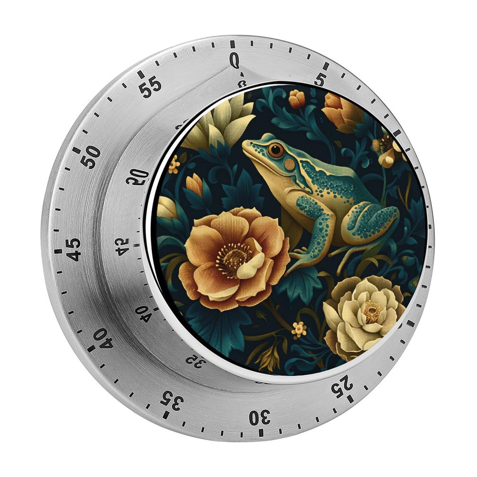 Vintage Floral Frog 60 Minute Wind Up Timer,Visual Mechanical Magnetic Timer with Loud Alarm for Kitchen