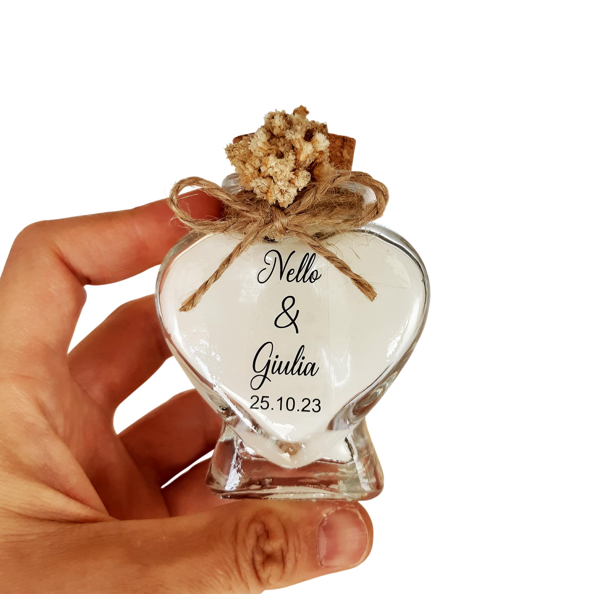 Lot de 30 bougies en verre en forme de cœur avec autocollant personnalisé et fleurs séchées, cadeaux de fête prénatale (blanc)