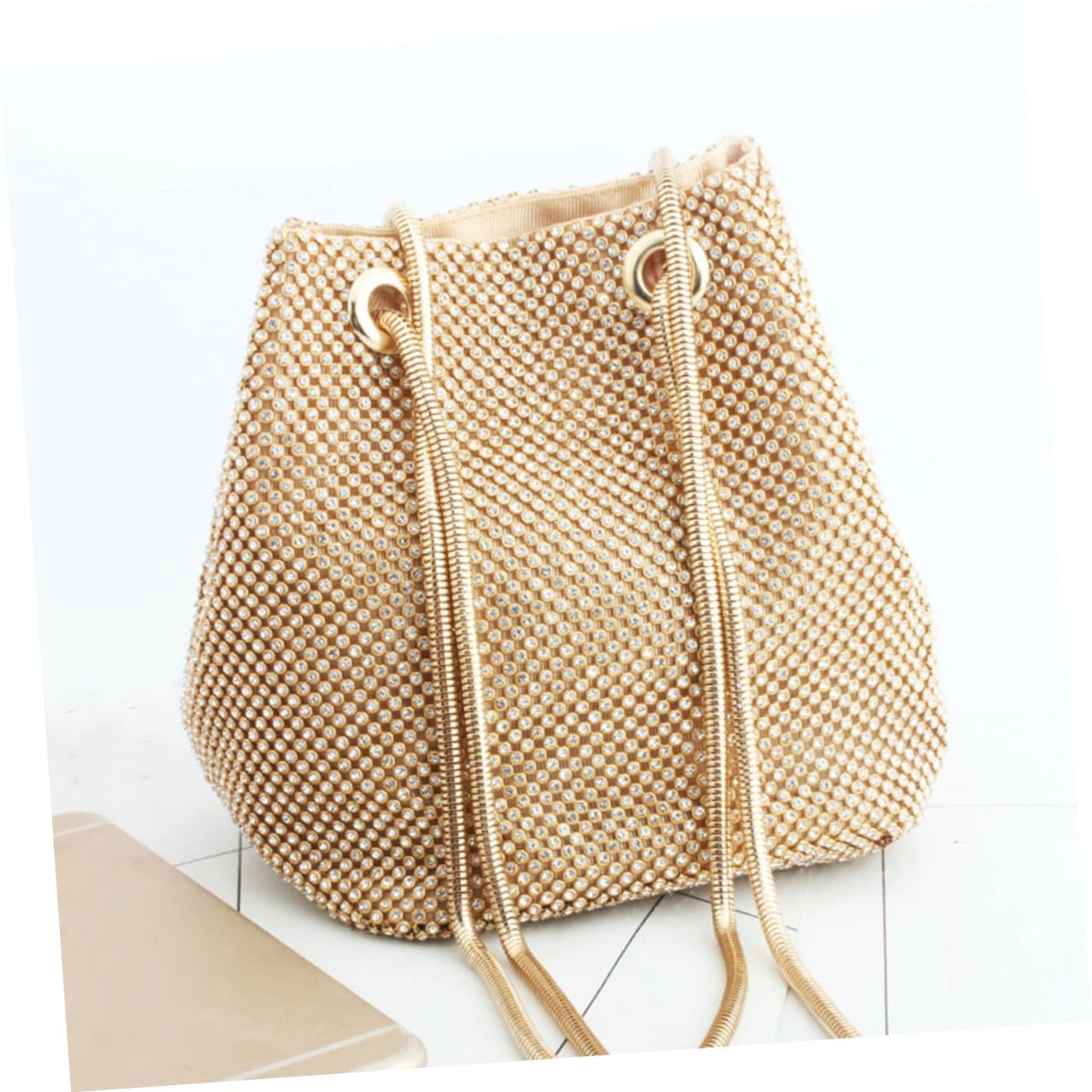 Hemobllo Bolso Dorado Mujer Fiesta Tipo Cubo Con Cristales Bolso De Mano Clutch Para Boda Y Evento Para Móvil Monedero Tarjeta Y Más 7.08X1.96X5.90in