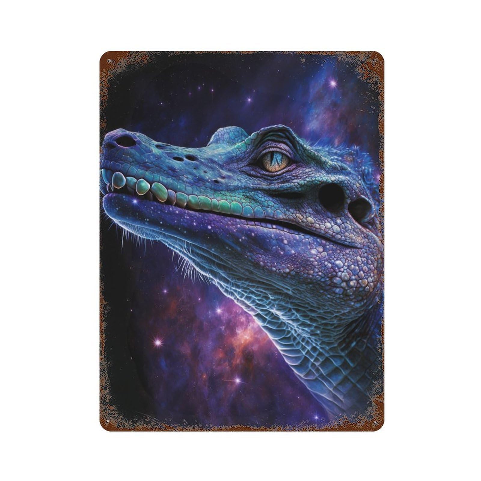 Galactic Crocodile Profile Vintage Metal Tin Sign 15.7"x11.8", Old School Wall Decor for Living Room, Hallway And Home Decor