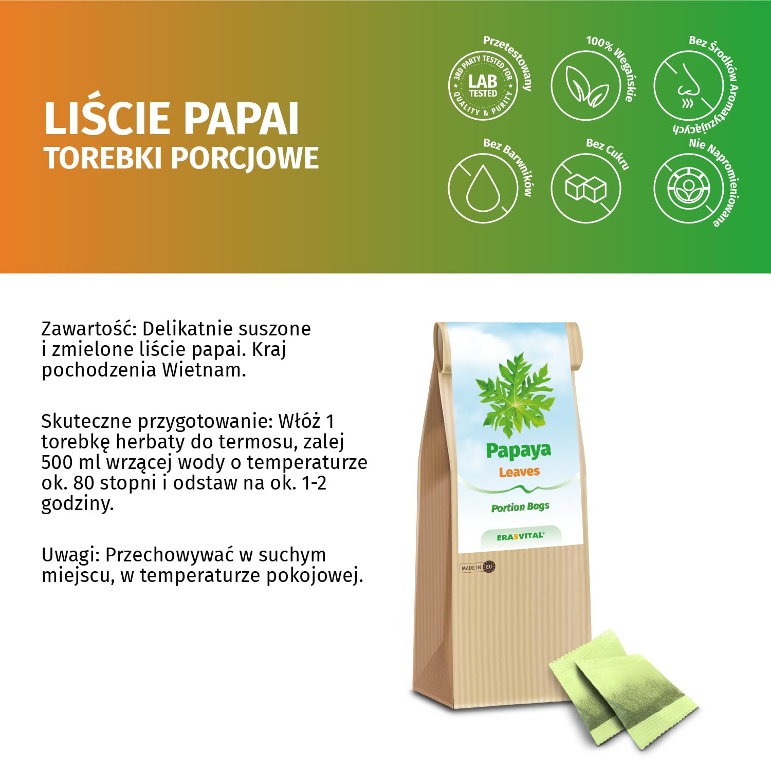 Papaya-Blätter und Papaya-Stängel gemahlen und portioniert im Filterbeutel ohne weitere Zusatzstoffe in Portionsbeutel (120 stück (1er Pack))