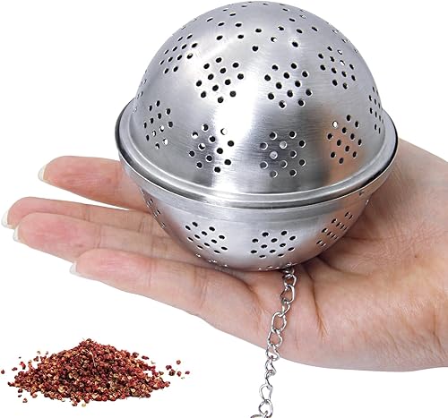 Bola de especias extra grande para cocinar, condimentar, infusor de especias, filtro de bola de té, con gancho de cadena extendido para mejorar
