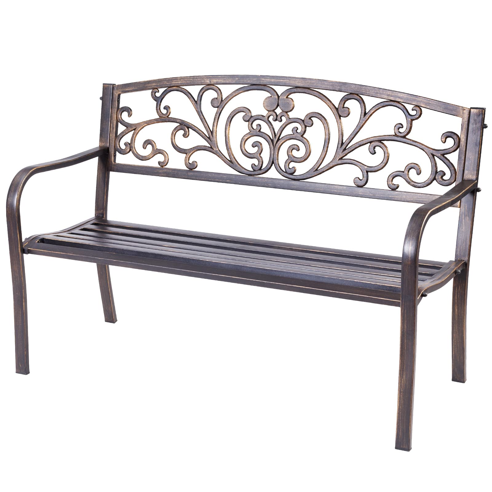 KOMFOTTEU Panchina da Giardino in Metallo e Ferro, Portata fino a 280 kg, Resistente alle Intemperie, Panchina Da Esterno e Interno per Balcone, Cortile, Terrazza, 127 x 60 x 85 cm