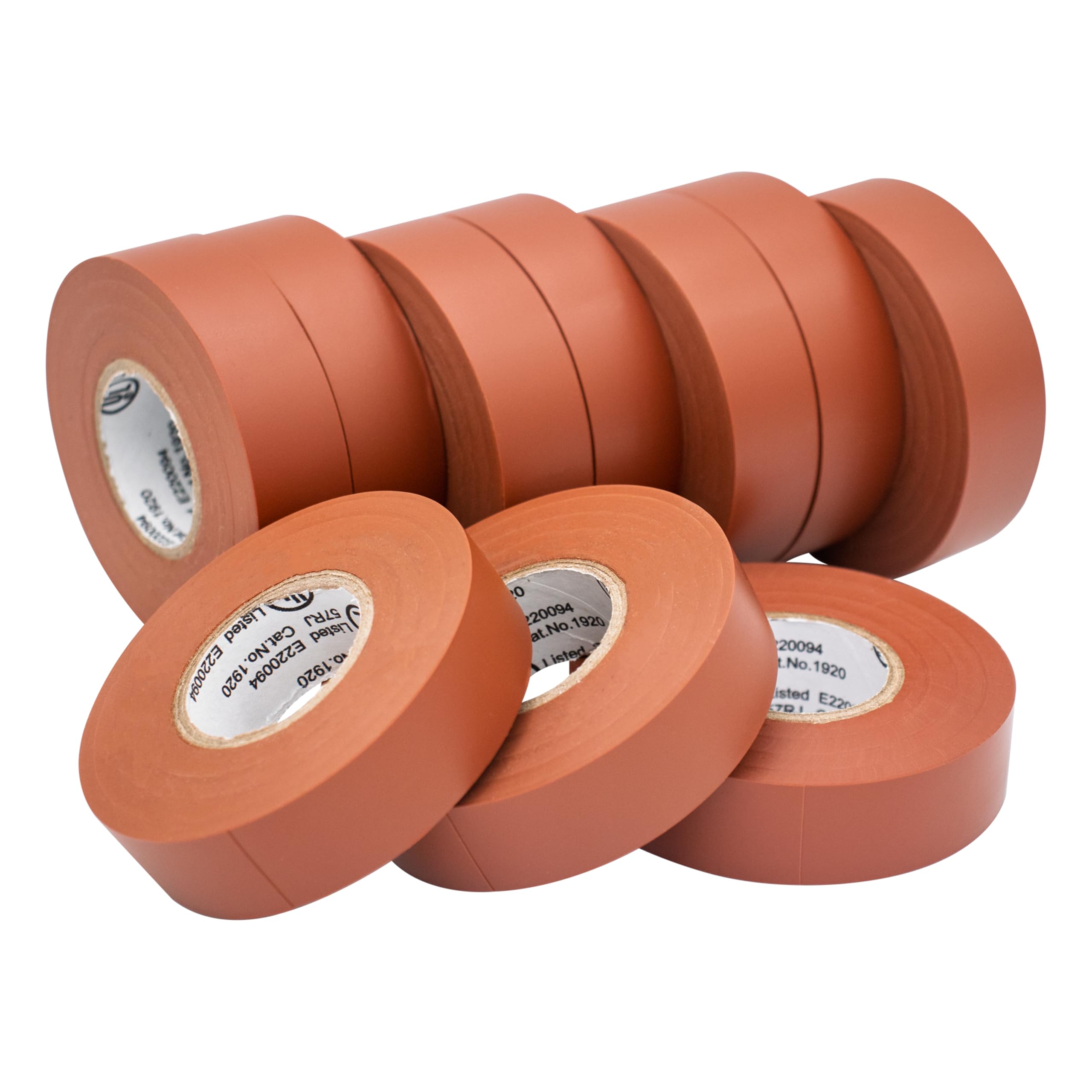 TradeGear Electrical Tape (10PK) Brown Matte – Waterproof, Flame Retardant, Strong Rubber Based Adhesive, UL Listed – Rated for Max. 600V and 80oC Use – Measures 60’ x 3/4" x 0.07"