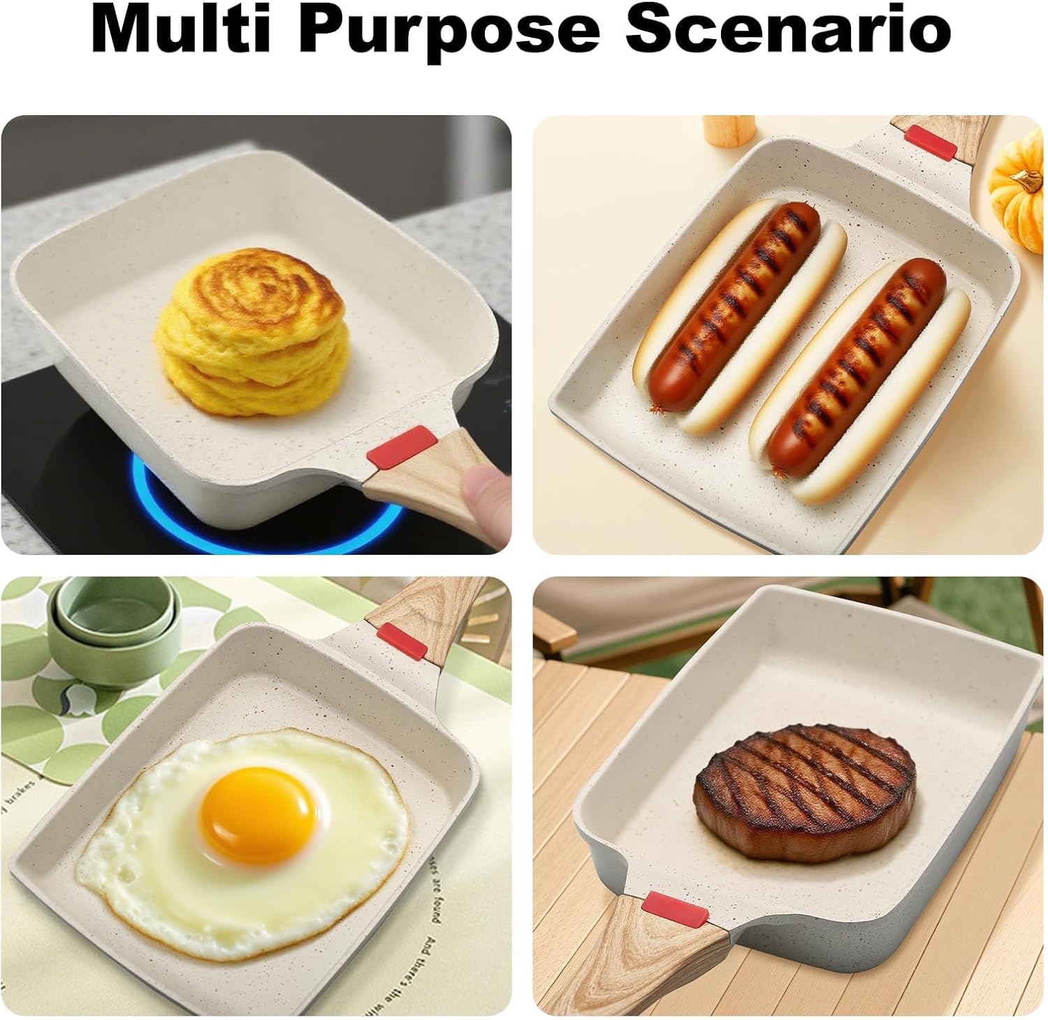 Japanese Tamagoyaki Pan Nonstick Square Frying Pan with Removable Handle and Silicone Spatula – Japanese Omelette Pan for Egg Roll, Induction, Gas, and Oven Safe (Beige) - Image 7