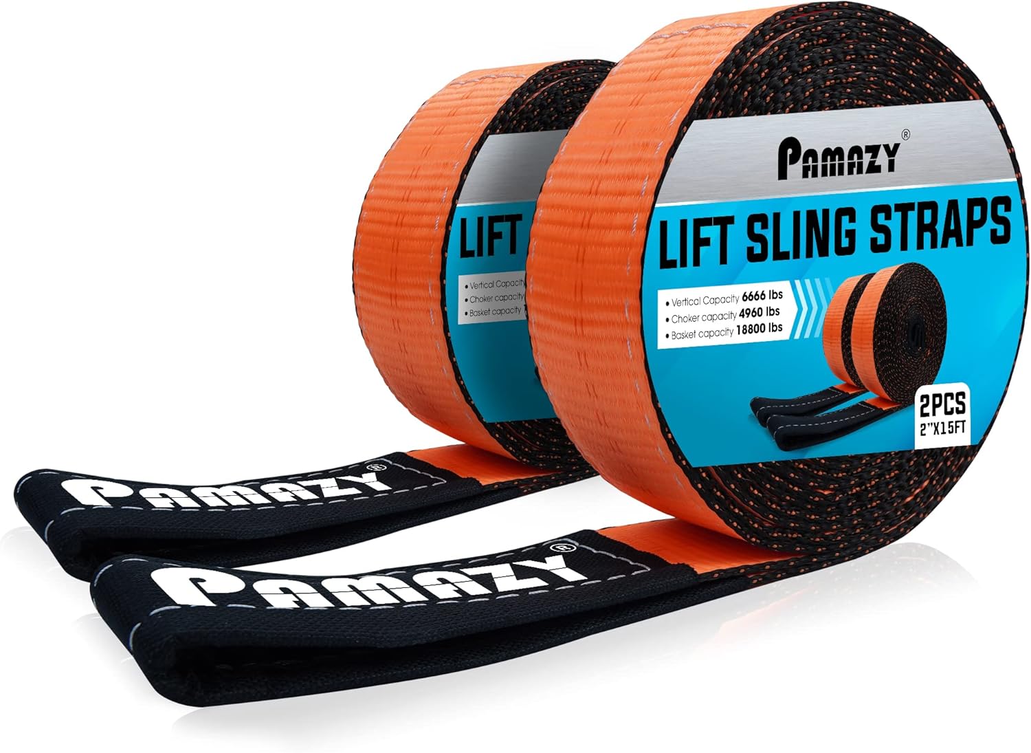 2 Pack 2”x15FT Supper Sturdy Lift Sling Straps, 18800 Pound