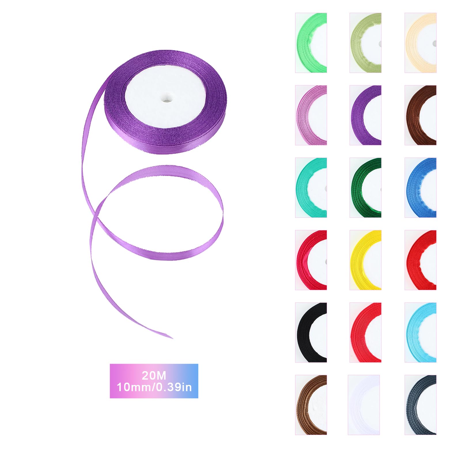 Set 18 Nastri Di Raso Colorati – 10mm X 22 Metri Per Confezioni Regalo, Fai Da Te, Matrimoni E Decorazioni