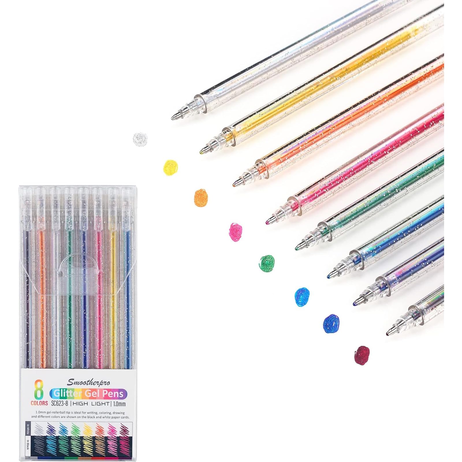 Luksinlong Glitter Gel Pens Set, 1.0 mm Colorful Glitter Pens for Kids, Colored Gel Pens for Adults to Handwriting Set, Notes and Markings (8 Colors,