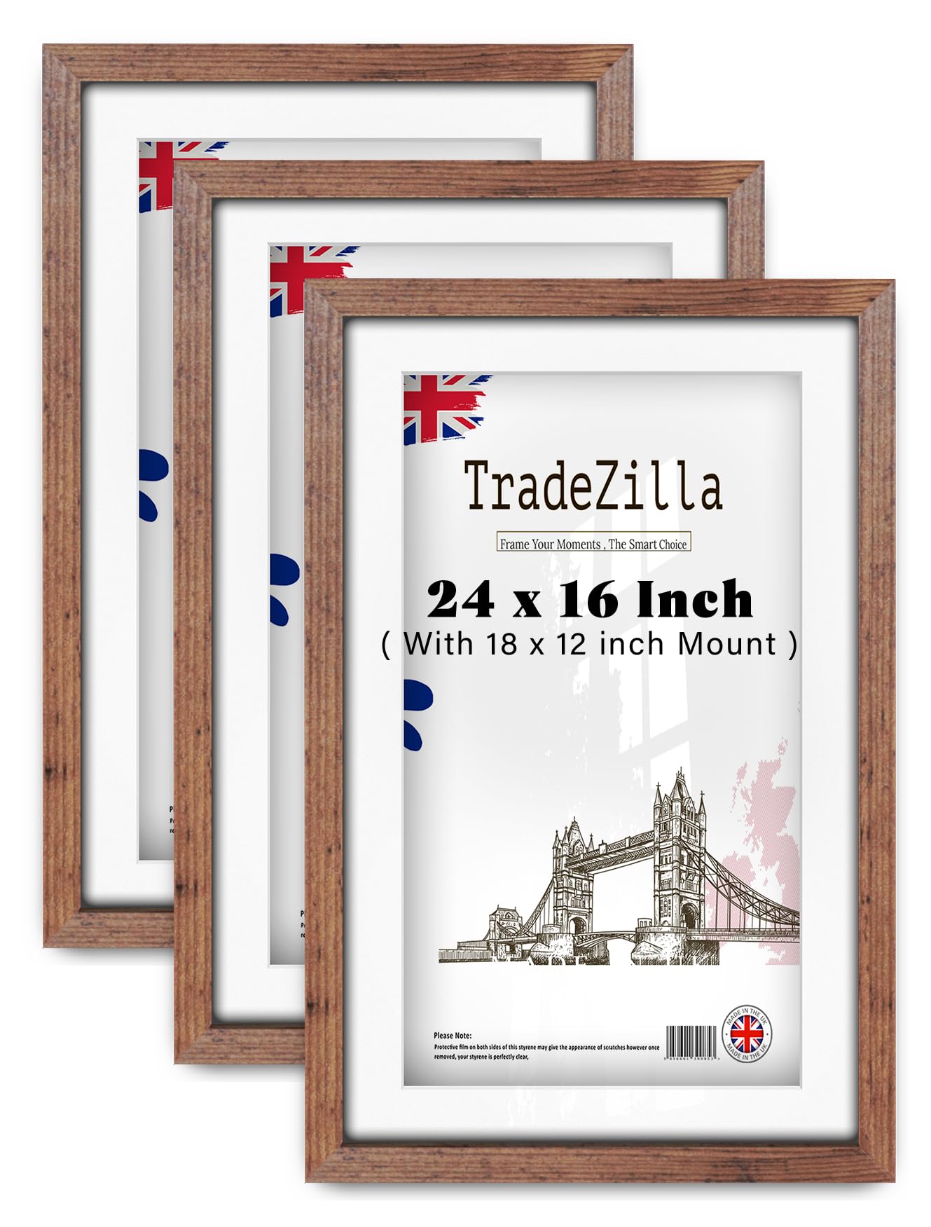 Tradezilla Rustic Pack Of 3 Modern Mdf Picture Frame (60.96 X 45.72 Cm) With (18 X 12 Inch) White Mount Engineered Wood | 16" X 24" Poster, Art, Frame For Home & Gallery [ ]