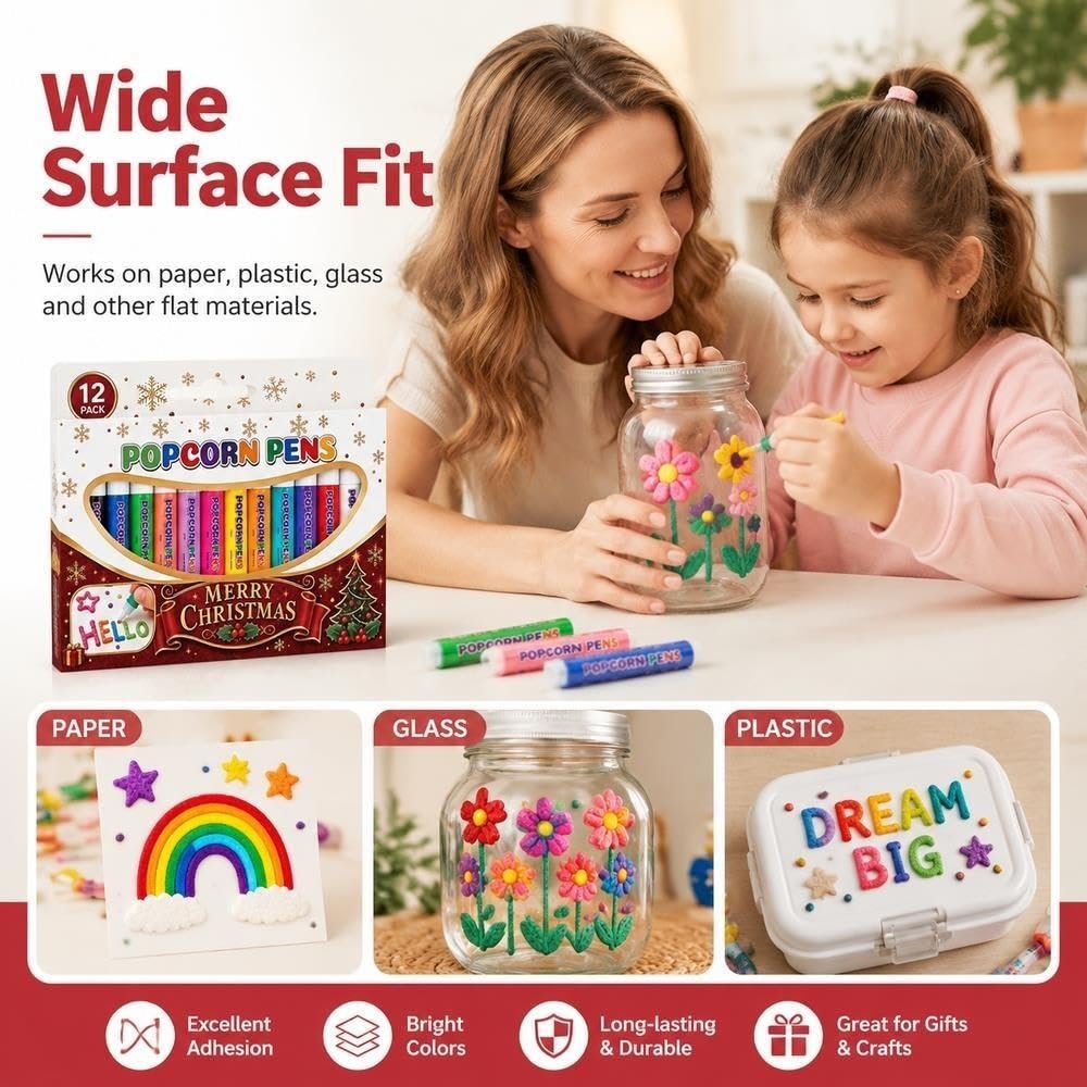 Stylo à popcorn de Noël, peinture 3D en relief pour création d'art faite à