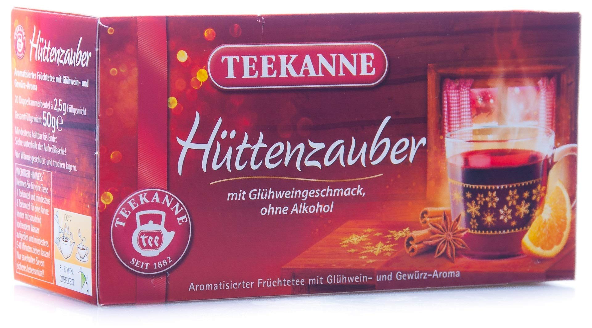 Teekanne Hüttenzauber, Früchtetee mit Glühweingeschmack und Gewürzaroma, 12er Pack (12 x 20 Teebeutel), 12 x 50 g