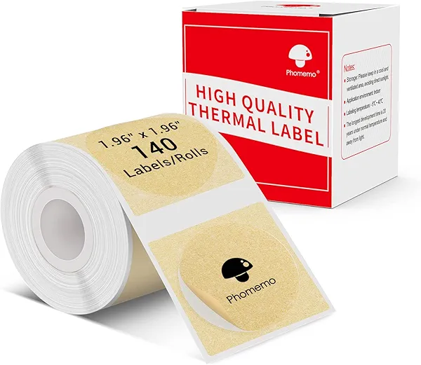 Phomemo Sticker Circle Labels- 1.96"x1.96"(50x50mm) Thermal Label for M110/M221/M220/M120/M200, for Barcode/Address/Mailing/Logo/Business/Home Tag, Black on Golden