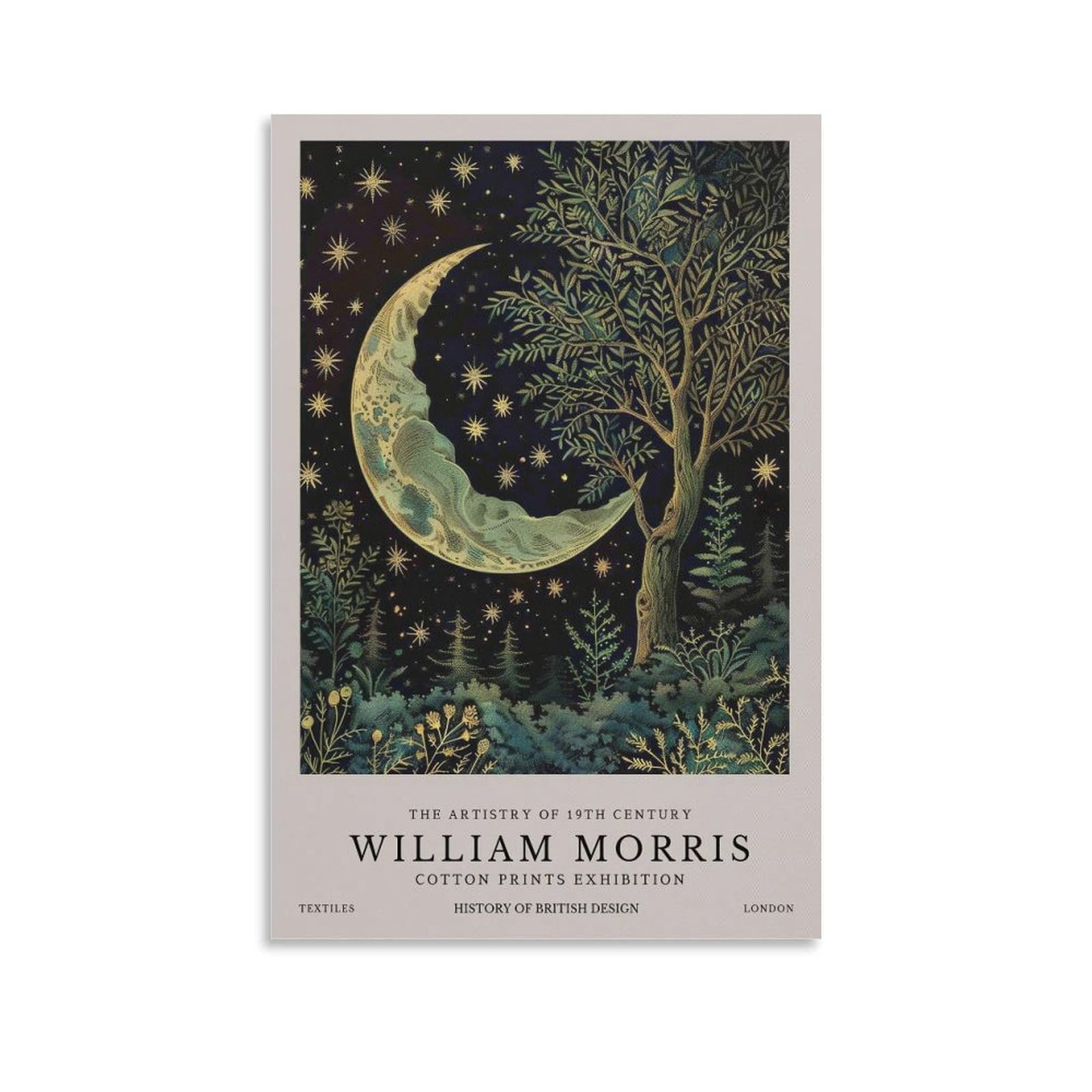 William Morris Moon Stars Tree Plant Vintage Poster For Wall Decor Canvas Wall Art For Living Room Decor 16x24inch(40x60cm)