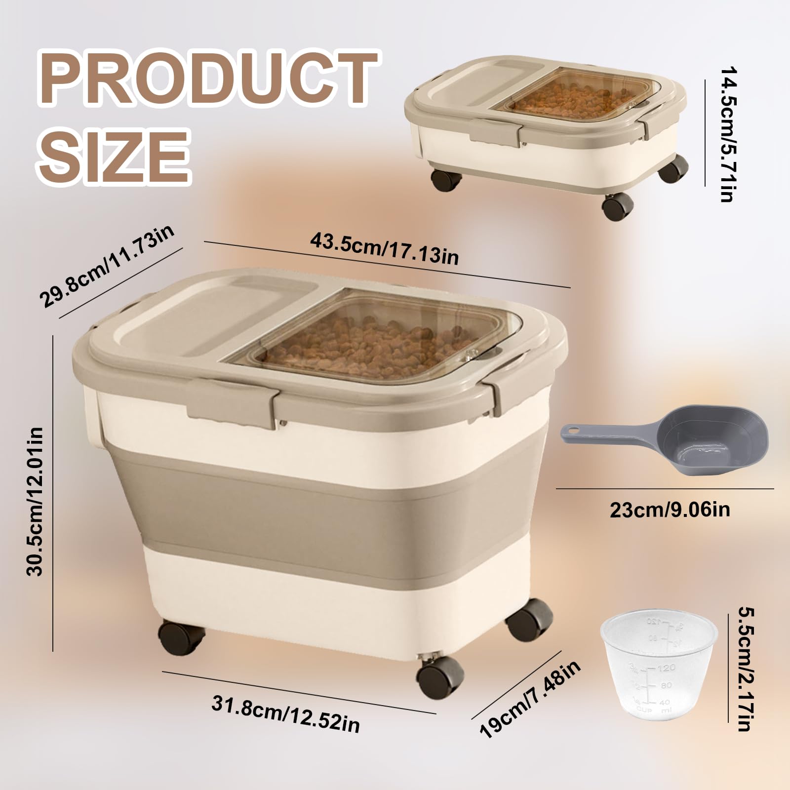 Hundefutter Aufbewahrungsbox, 7-10kg Faltbarer Hundefutter Behälter, Lebensmittelbox mit Rädern, Futterbox Hund, Futterbehälter, Tierfutterbehälter, Trockenfutter, Bpa-Frei für Hund und Katze