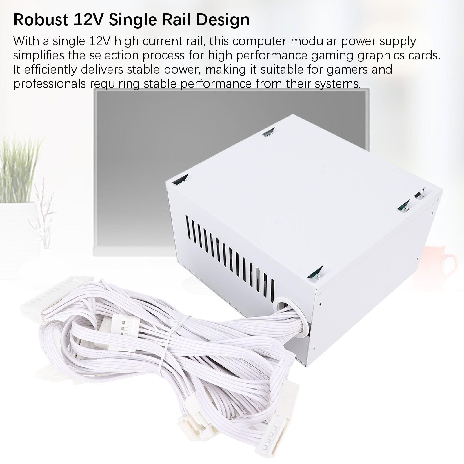 Emoshayoga Alimentatore ATX Modulare da 600 W con Controllo Intelligente della Temperatura per PC Costruito a Risparmio Energetico, Colore Bianco