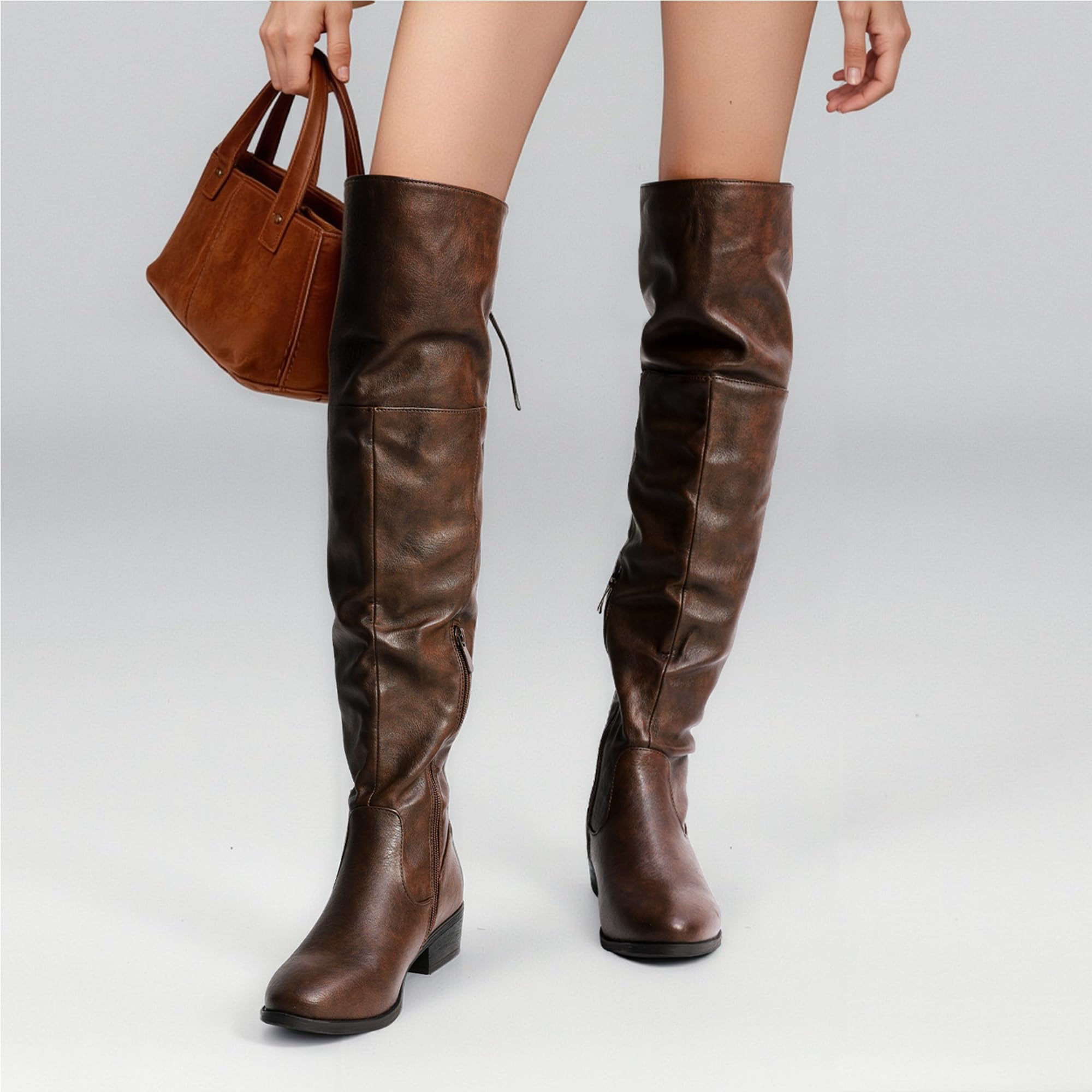 DREAM PAIRS Botas Mujer de Caña Extra Larga Invierno con Suela Plana Baja con Cremallera y Cordones para Ajustar