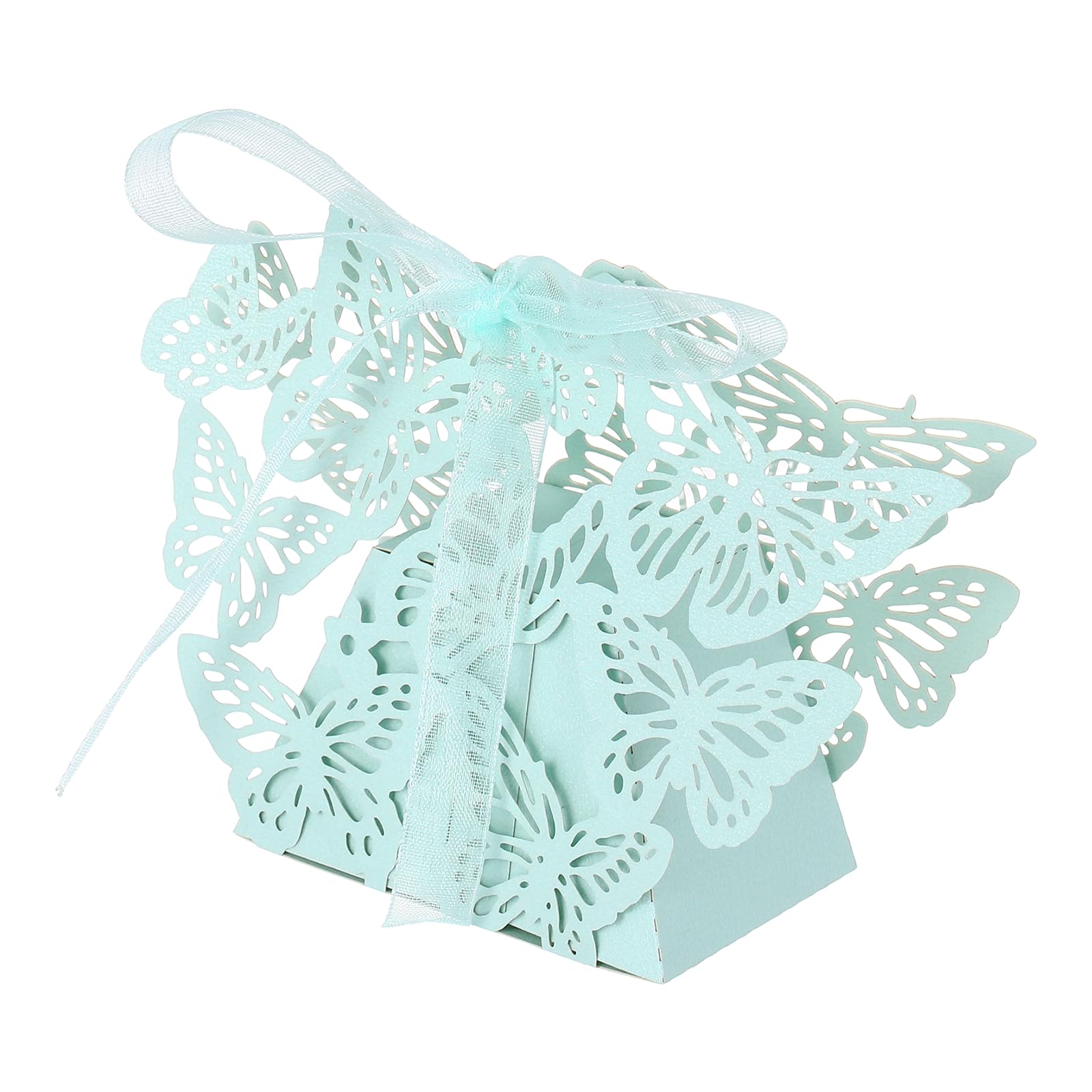 PATIKIL Butterfly Hollow Candy Box, (Light Blue) (50Pcs), Reusable Romantic Cookie Gift Boxes with Ribbons for Wedding/Birthday Party/Anniversary/Baby Shower