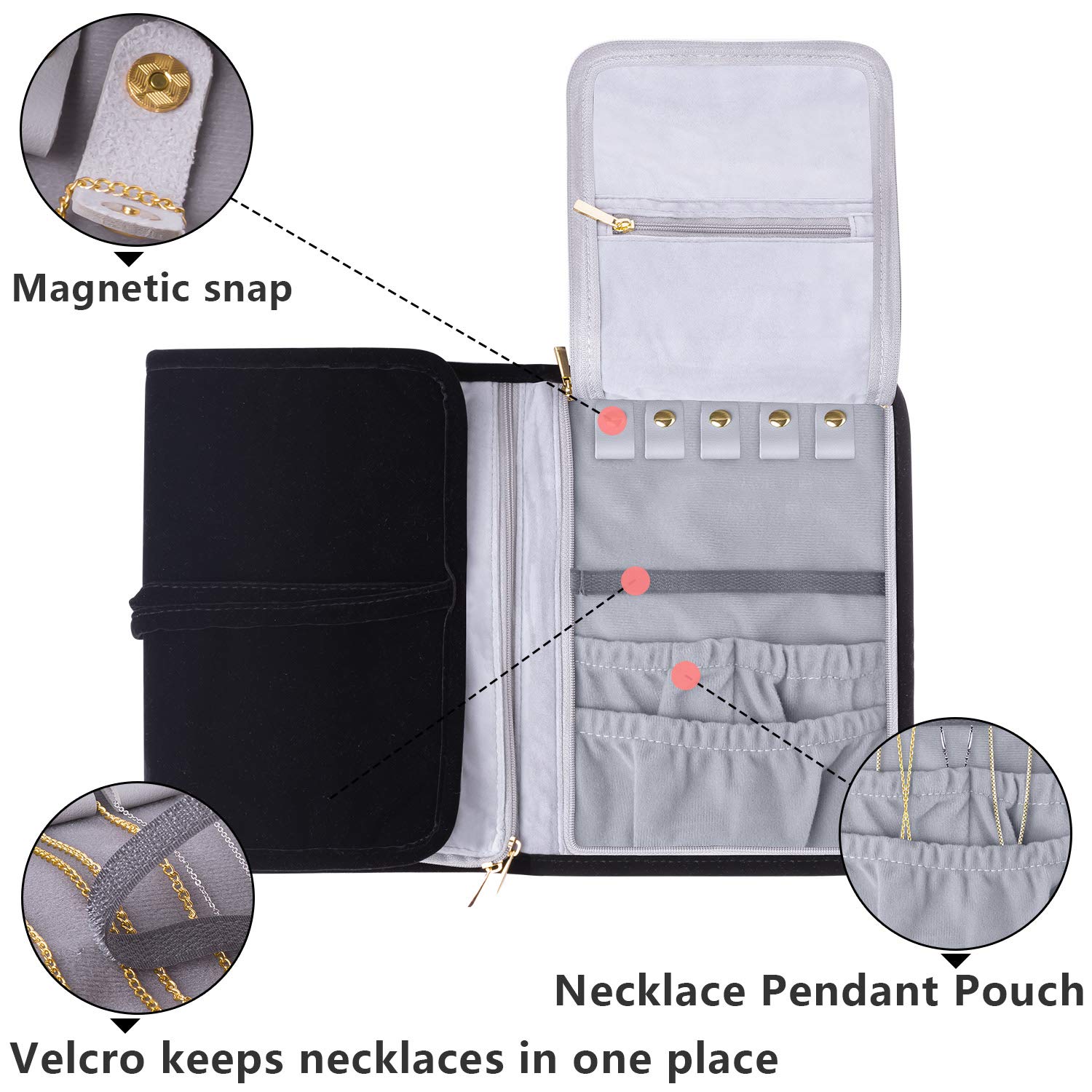 Teamoy Roll para Joyería Organizador de Joyas Estuche de Viaje para Collares, Pendientes, Pulseras, broches, 3 Carpetas, Varios departamentos
