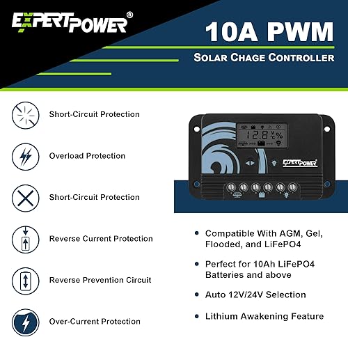 Miniatura 4 de ExpertPower Kit de energía solar de 100 W y 12 V  Batería de litio LiFePO4 de 12 V y 20 Ah  Panel solar monorígido de 100 W, controlador de carga