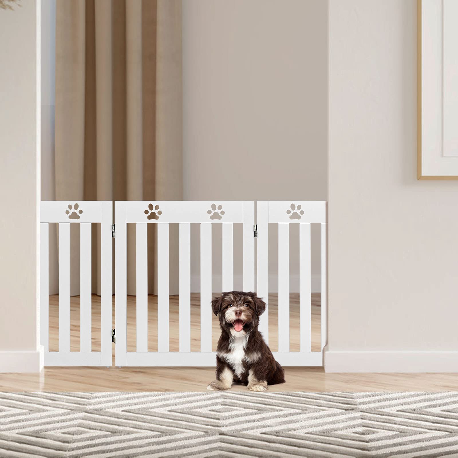 RELAX4LIFE Barrera de Seguridad Plegable de 3/4 Piezas para Niños, Perros y Animales, Valla de Seguridad giratoria 360°, Rejilla para Escaleras, Balcón, Chimenea o Puerta, Blanco (3 Piezas)