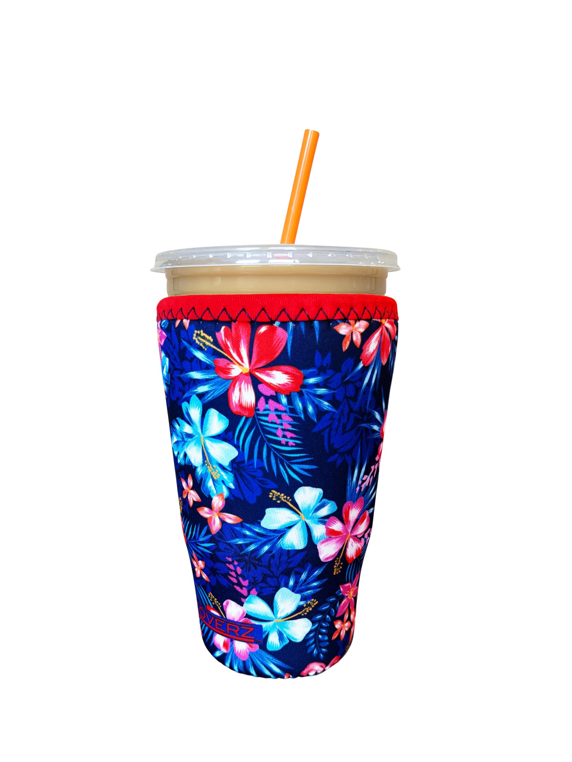 Iced Coffee Sleeve, Insulated Neoprene Cup Sleeve, Fits a 32 Oz. Coffee Cup, Washable and Reusable, Iced Coffee Accessories, LargeHawaiian Floral