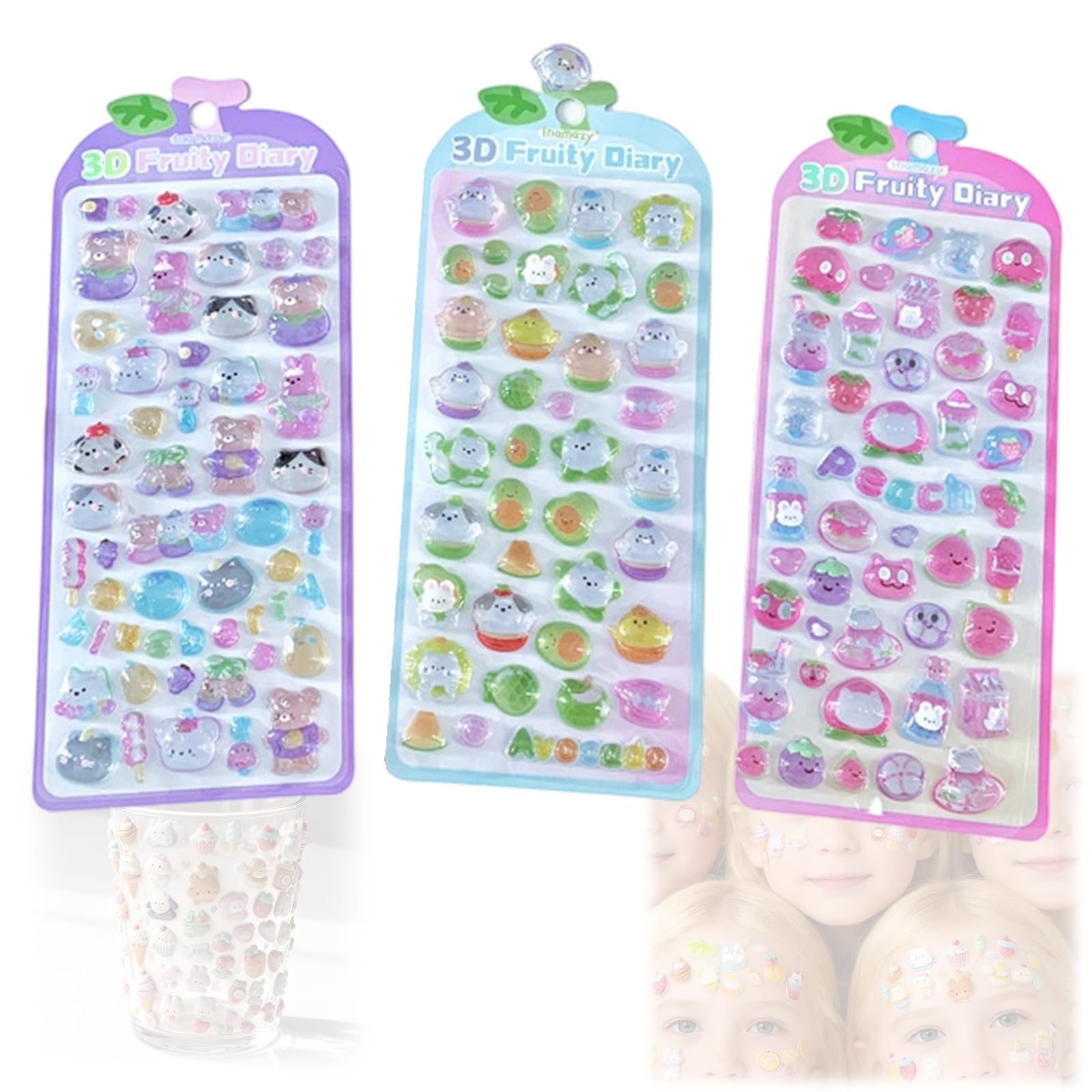 Embossed Fruit Sticker Cartoon PVC Resin Sticker for Scrapbooking Notebook Journal Phone Cover Luggage Kids Rewarding Kids Educational