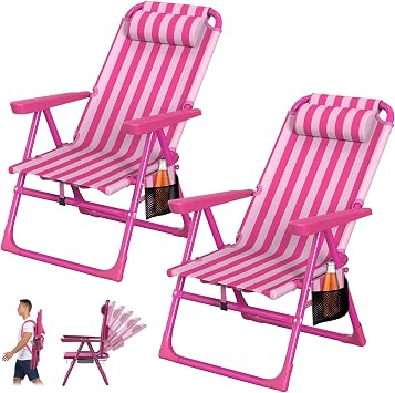 Suteck Beach Chairs for Adults 2 Pack, 6-Position Reclining Backpack Chairs