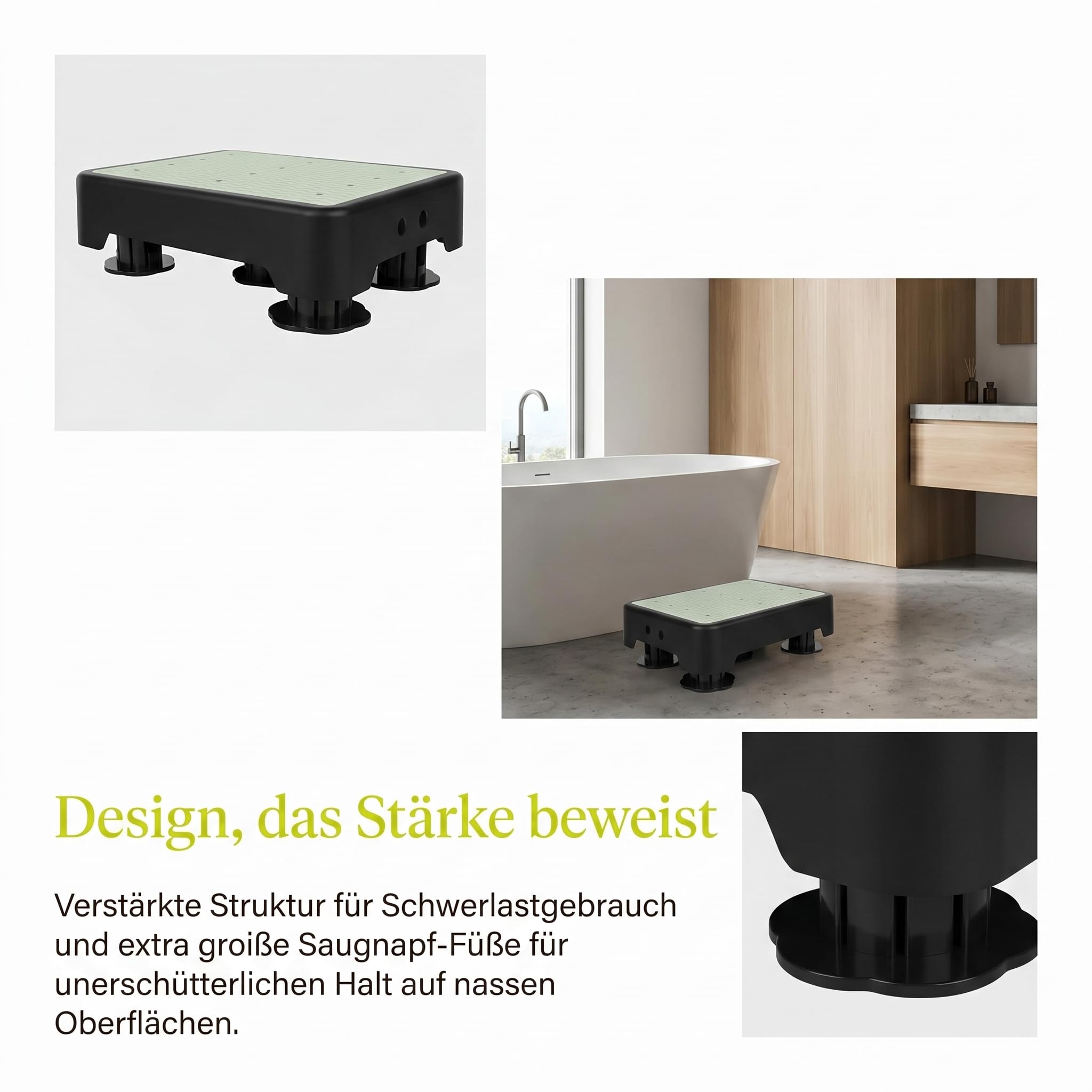 rutschfest Halbstufe 3-Stufig Höhenverstellbar, Nachleuchtende Trittstufe für Senioren & Kinder, Tragbare Tritthocker Bis 250 kg, Step Hocker für Bad, Wohnwagen (Fluoreszierendes Grün)
