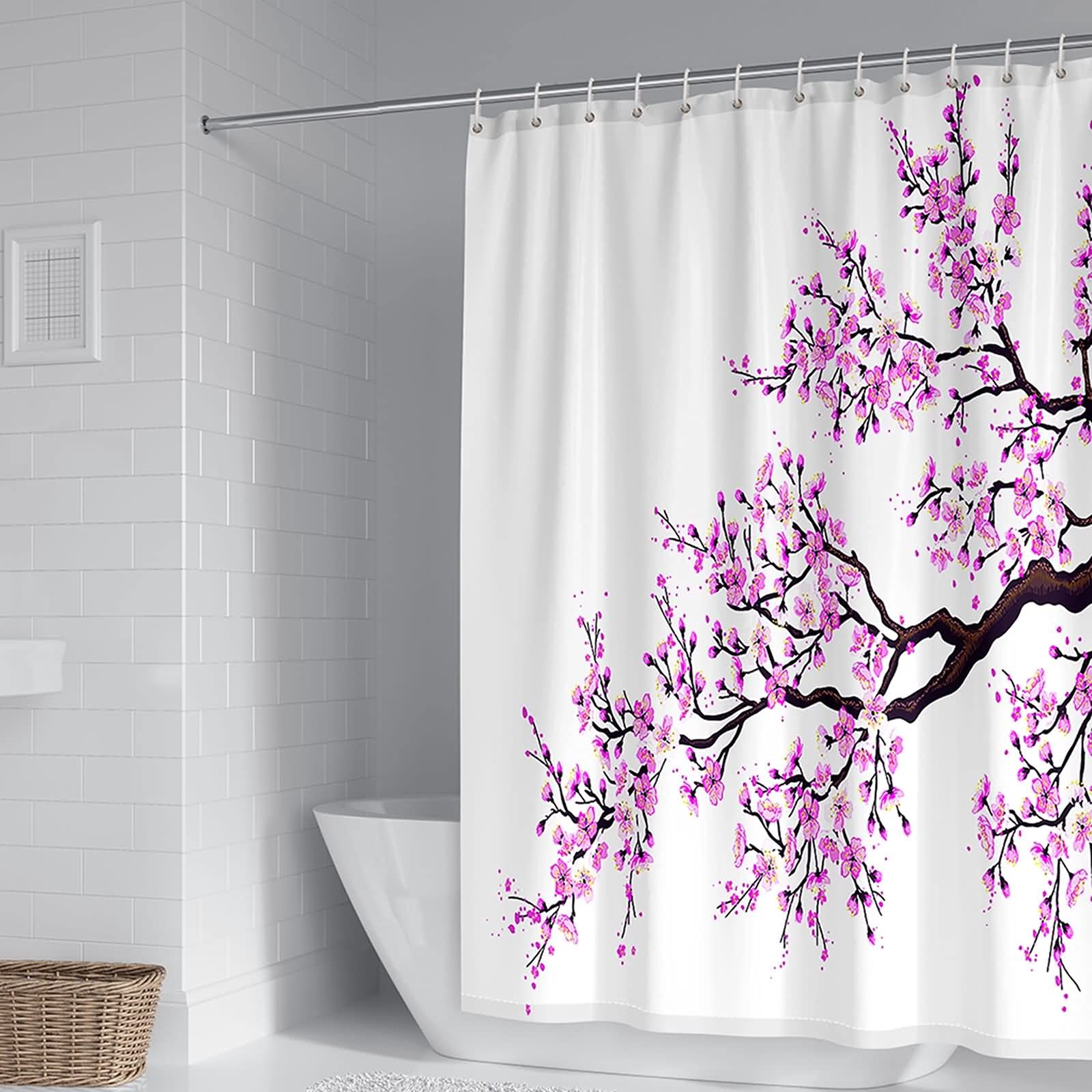 Rideau de douche anti moisissure imperméable polyester rose 165x200