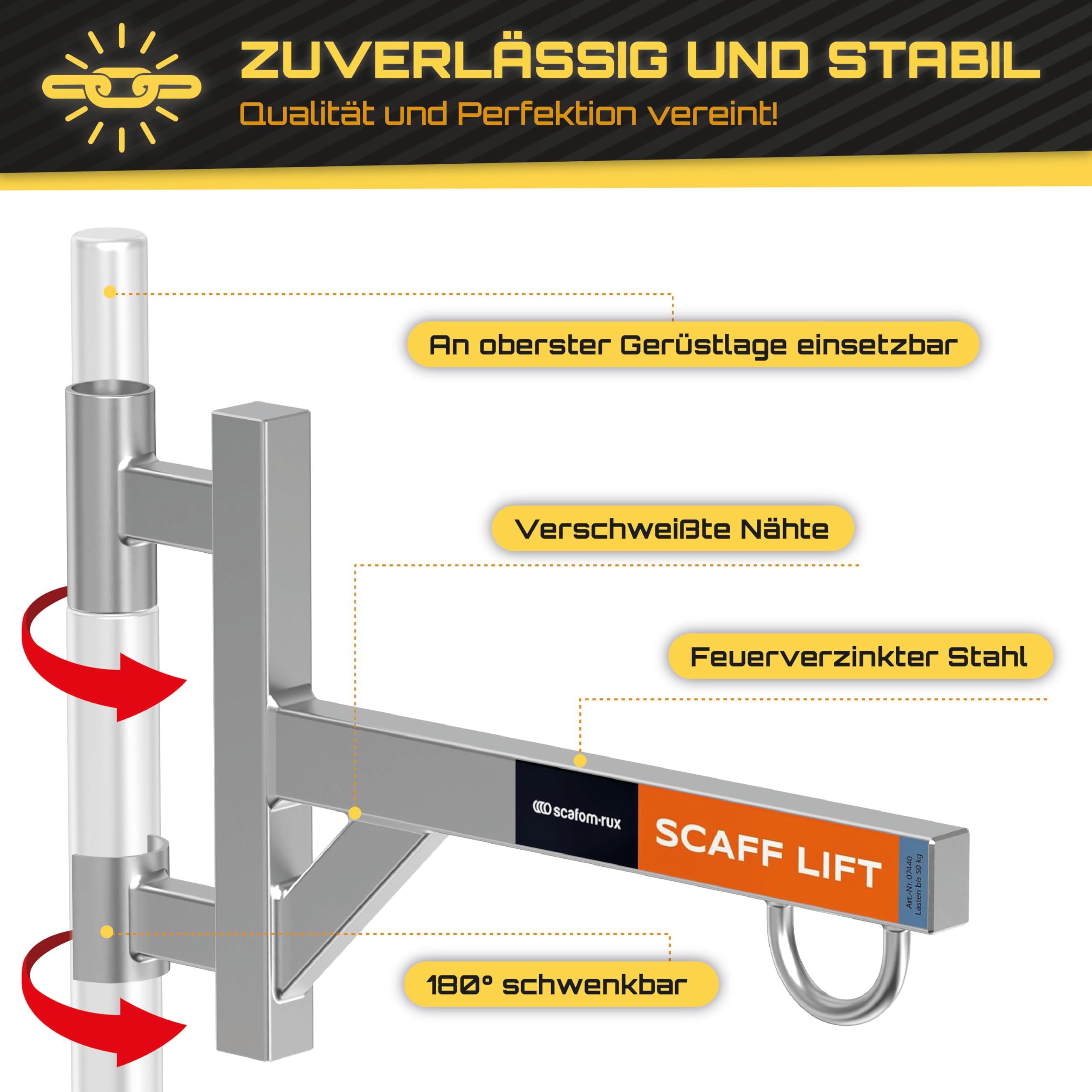 Scofam-rux Schwenkarm [50Kg Last] Schwenkarm für Seilwinde - Schwenkarm Seilzug bis zu 180° schwenkbarer Lastenaufzug, stabiler Schwenkarm Seilwinde - Schwenkarme & Deckenkran für die Werkstatt
