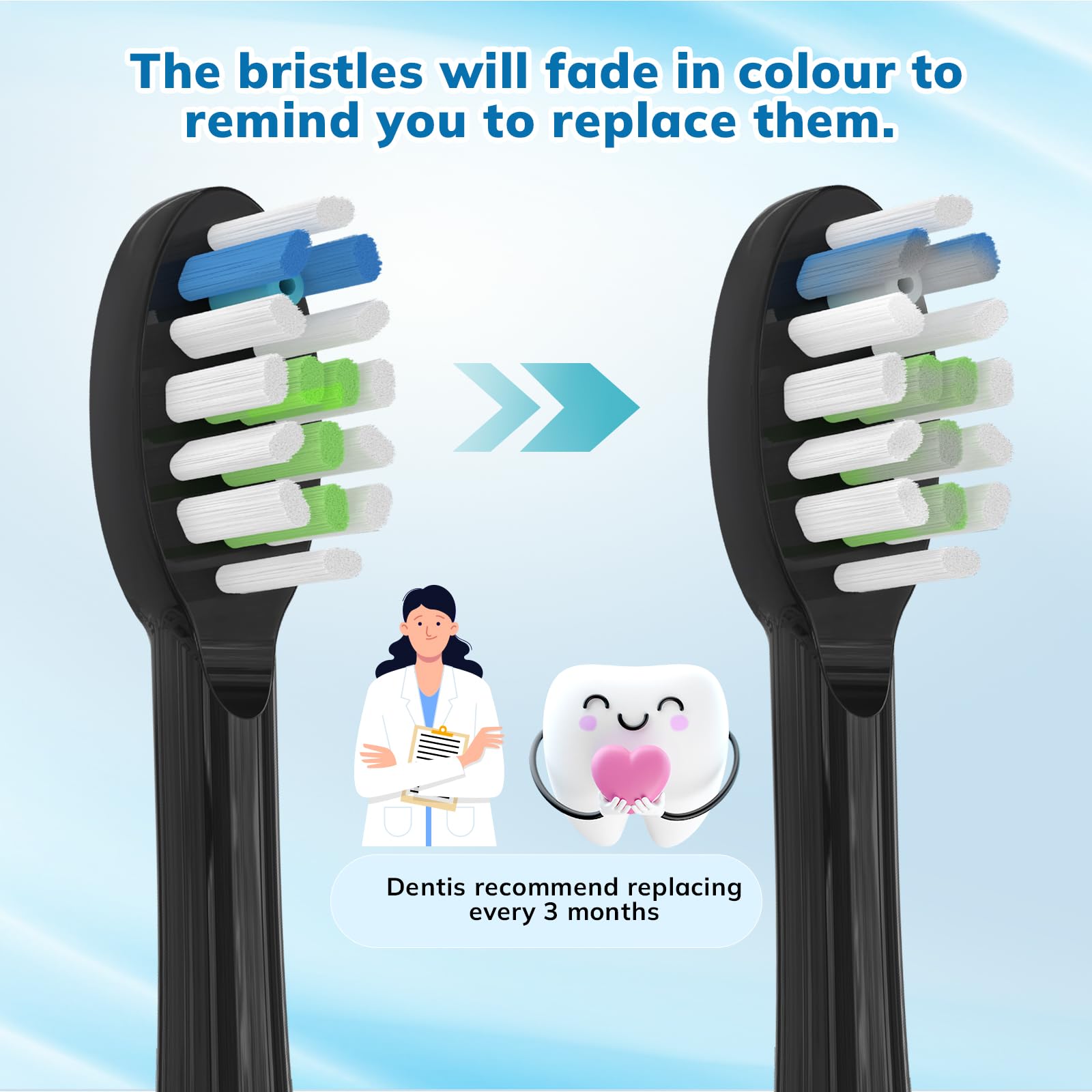 Paquete de 6 cabezales de repuesto para cepillo de dientes de repuesto para cepillo de dientes de hilo dental compatible con Sonic Fusion SF01/SF02 y Sonic Fusion 2.0 SF03/SF04, color negro con tapas