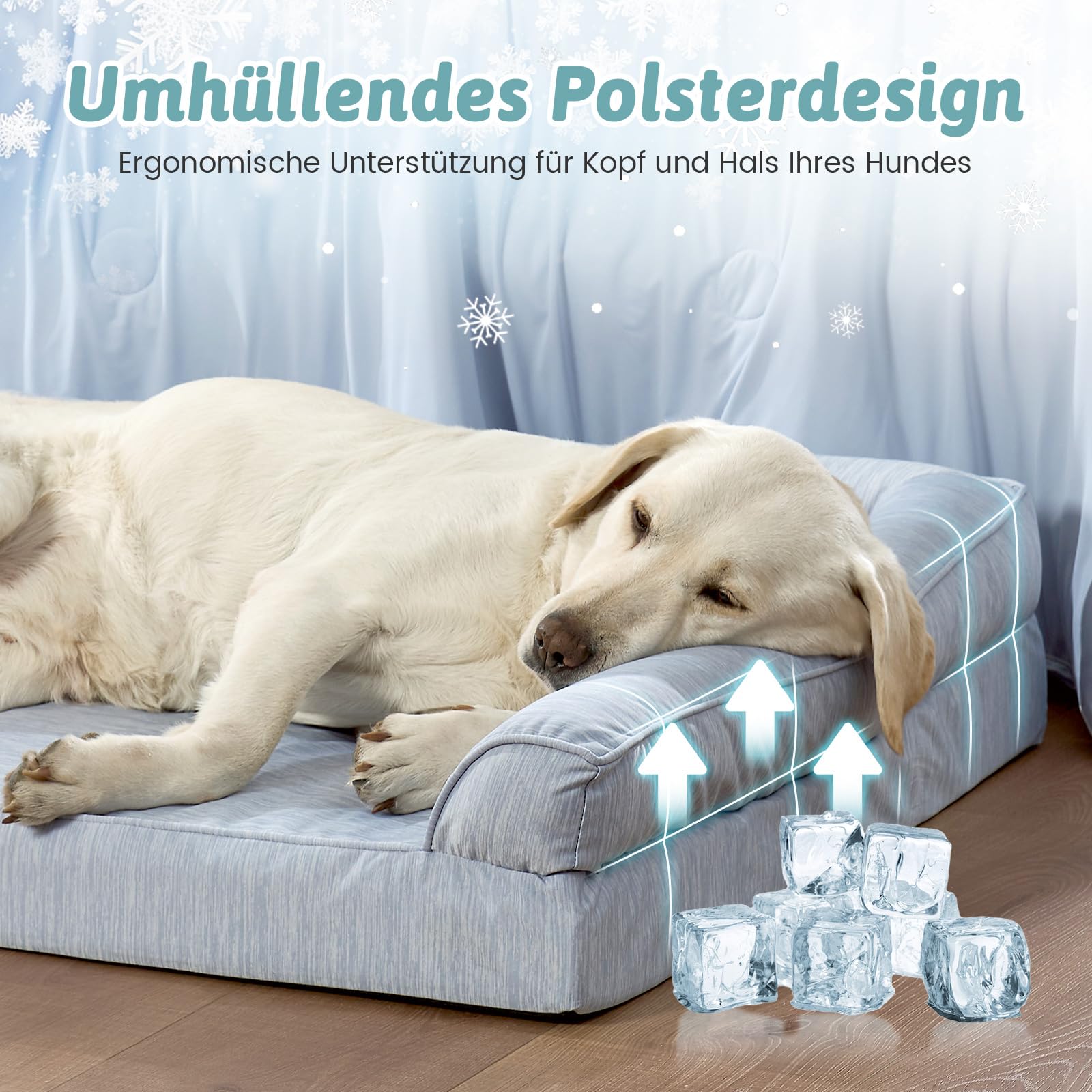COZY KISS Kühlende Orthopädisches Hundebett für Große Hunde 107x76x18cm - Q-Max>0.4 Sommer Ergonomische Hundesofa mit abnehmbarem und waschbarem Bezug & Eierkisten-Schaumstoff, Hellblau