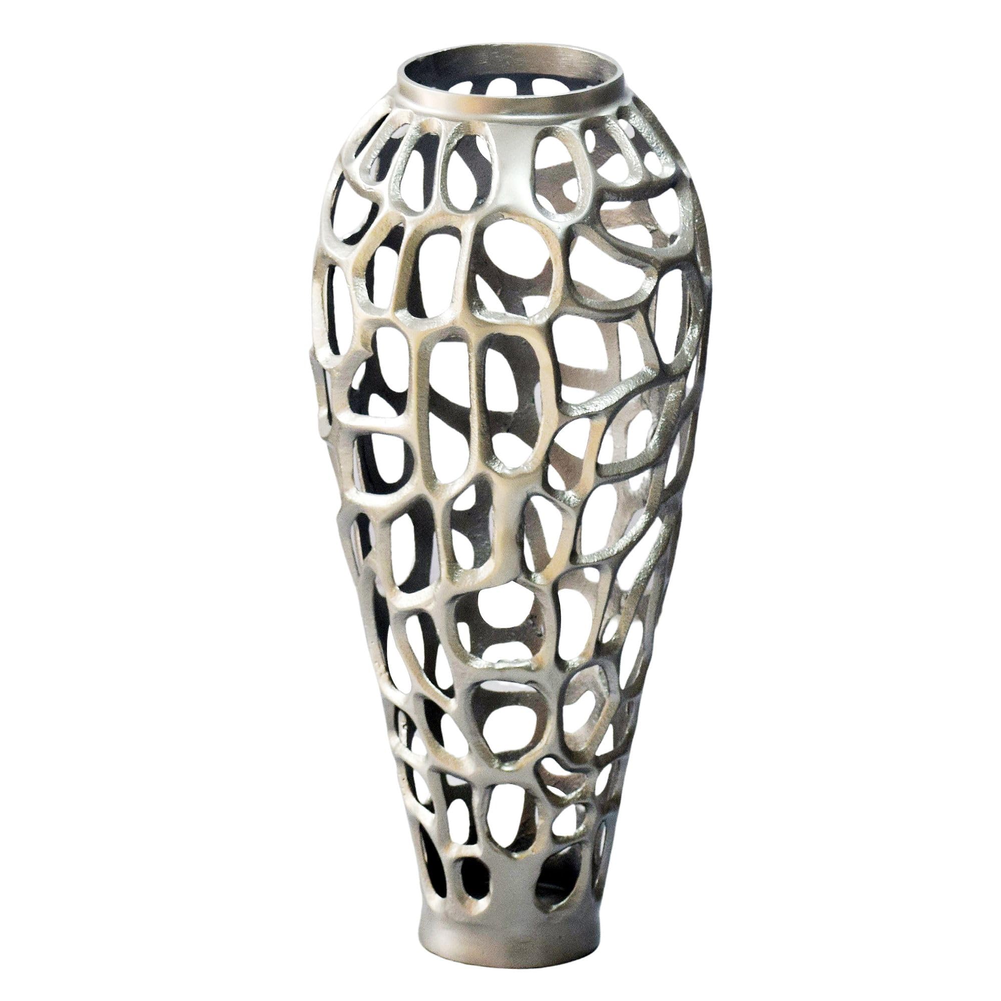 WOHNLING Bodenvase Aluminium 85cm Silber - Design Blumenvase Groß - Metallvase Modern - Dekovase rund für Trockenblumen - XXL Standvase Hoch - Wohnzimmer Deko - Wohndeko Handmade
