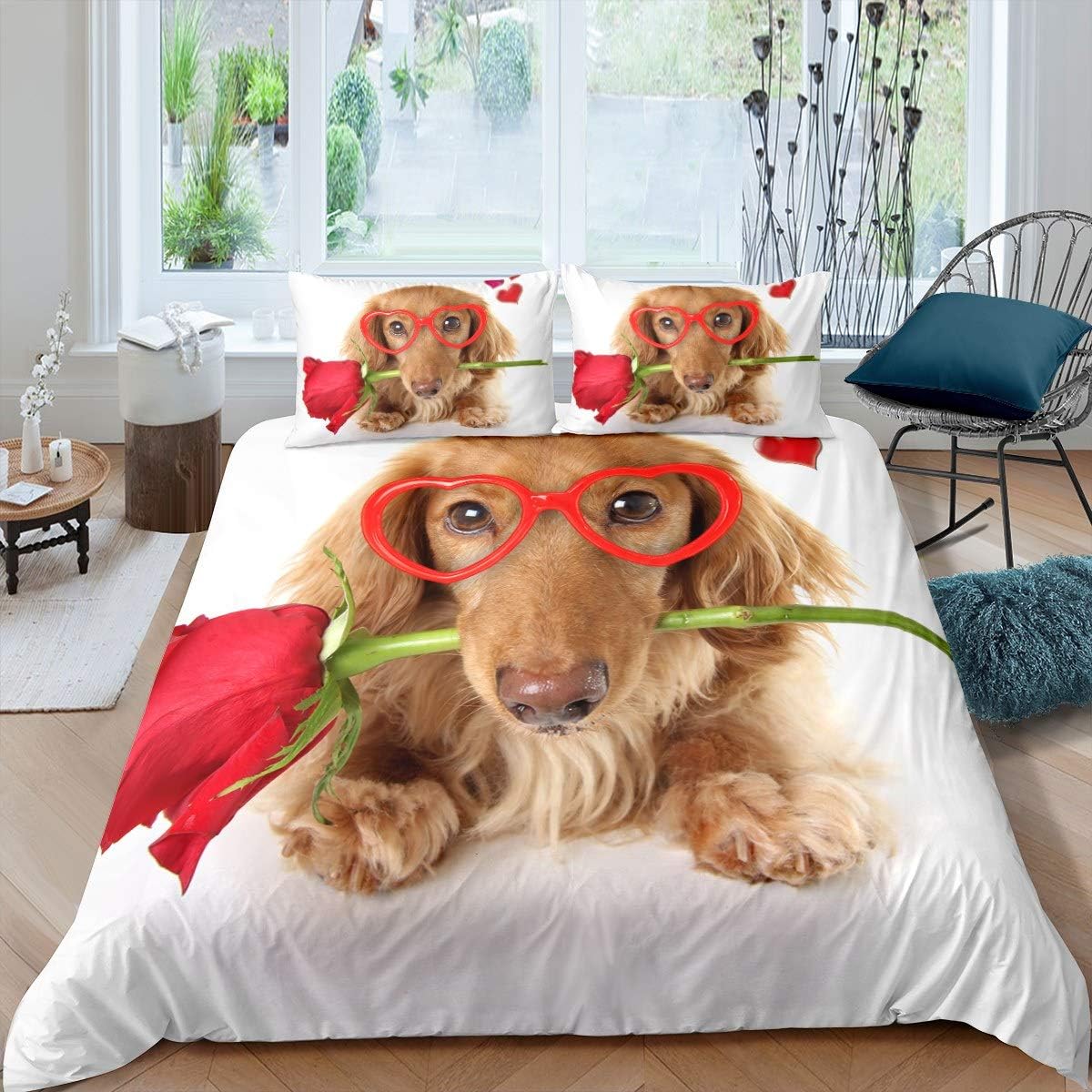 Loussiesd Dog Print Bed Linen Set 135 x 200 cm Cute Pet Dog Bed Set for